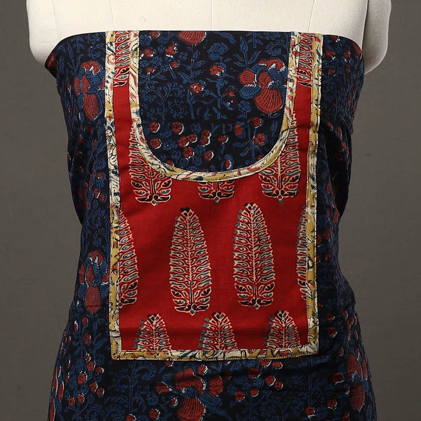 NOORI BAZAR Blue - Bagru Print Cotton Kurta Material with Patchwork (3m) 07 - view 3