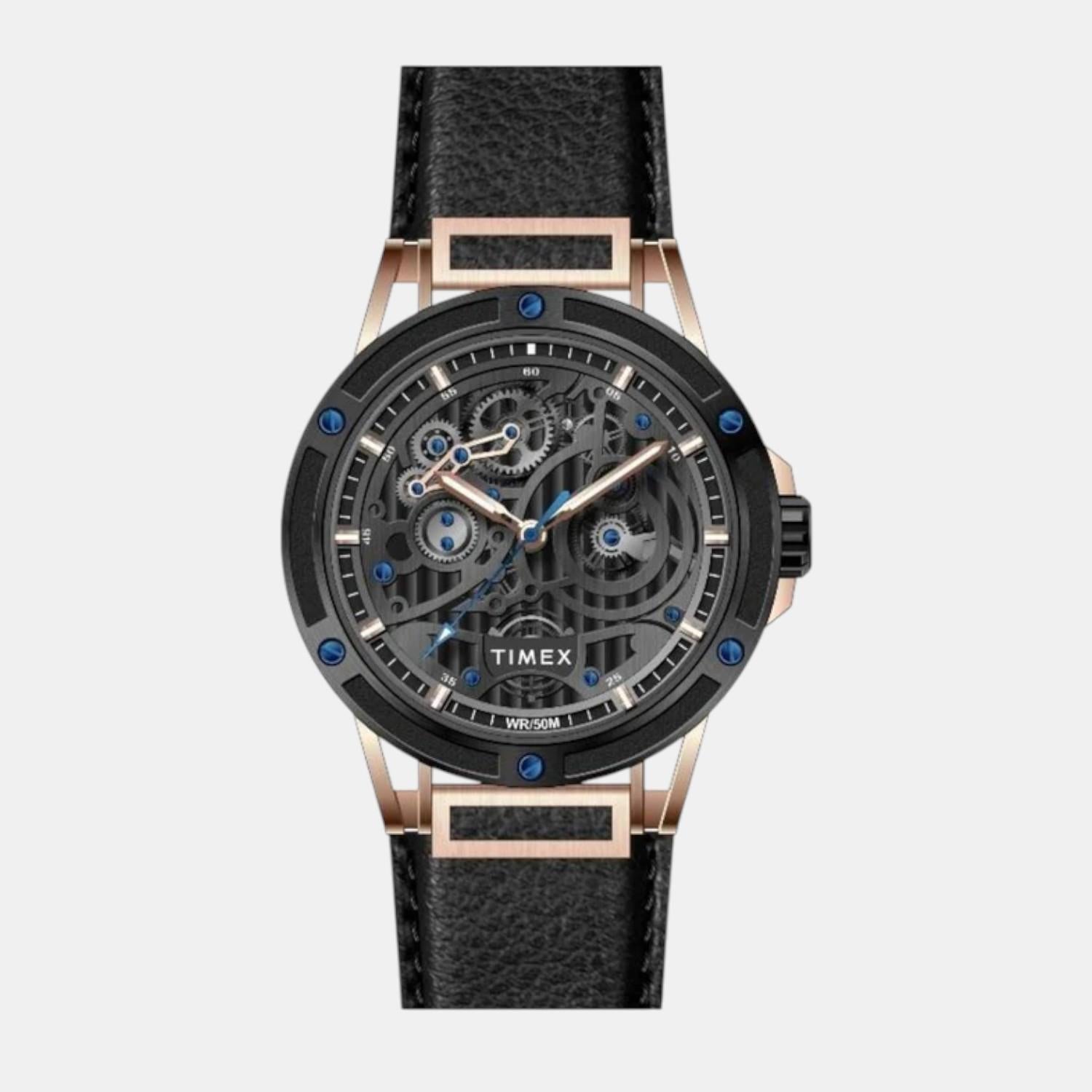 Timex Fashion Men Quartz Black Dial Analog Leather Watch TWEG27801