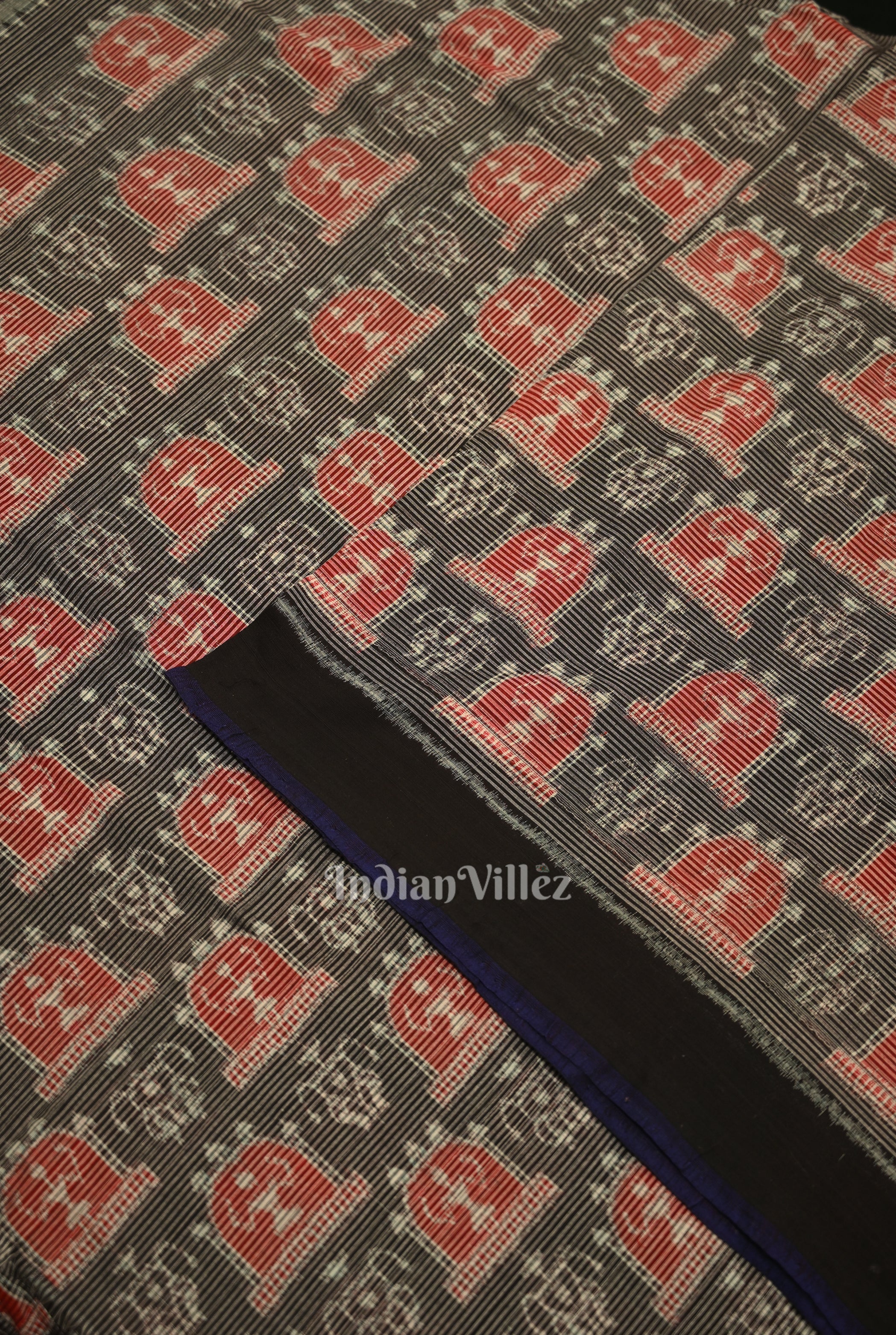 IndianVillèz Black Stripped Tribal Theme Sambalpuri Ikat Cotton Fabric - view 2
