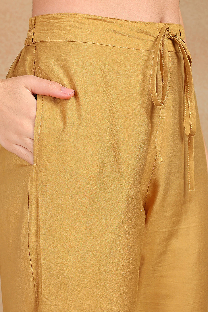 Ahika Golden Yellow Silk Blend Solid Embroidered Straight Trouser Bottom Suit Set PKSKD2520YLW - view 7