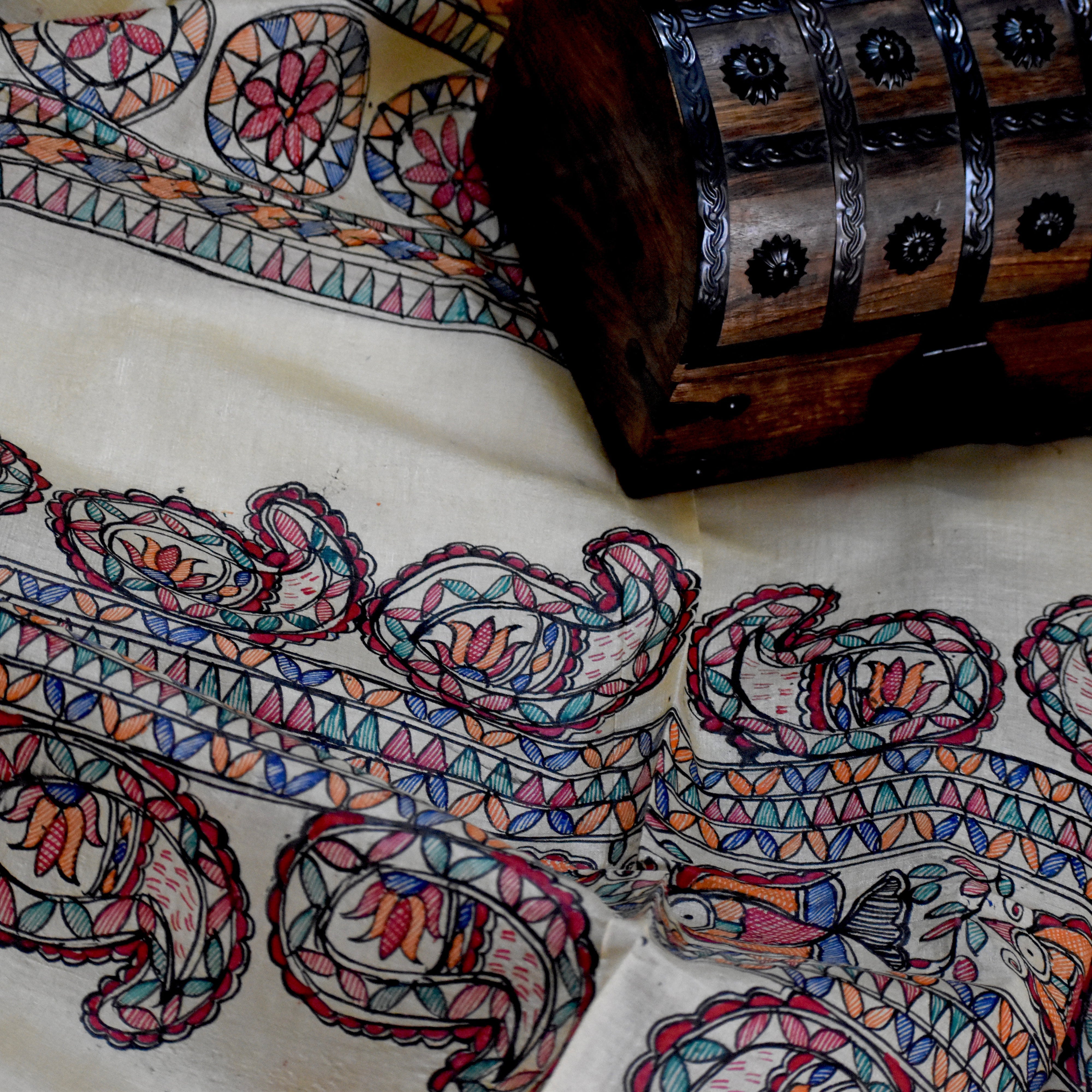 DIORAMA DESIGNS Beige - Madhubani Hand-Painted Silk Dupatta - view 8