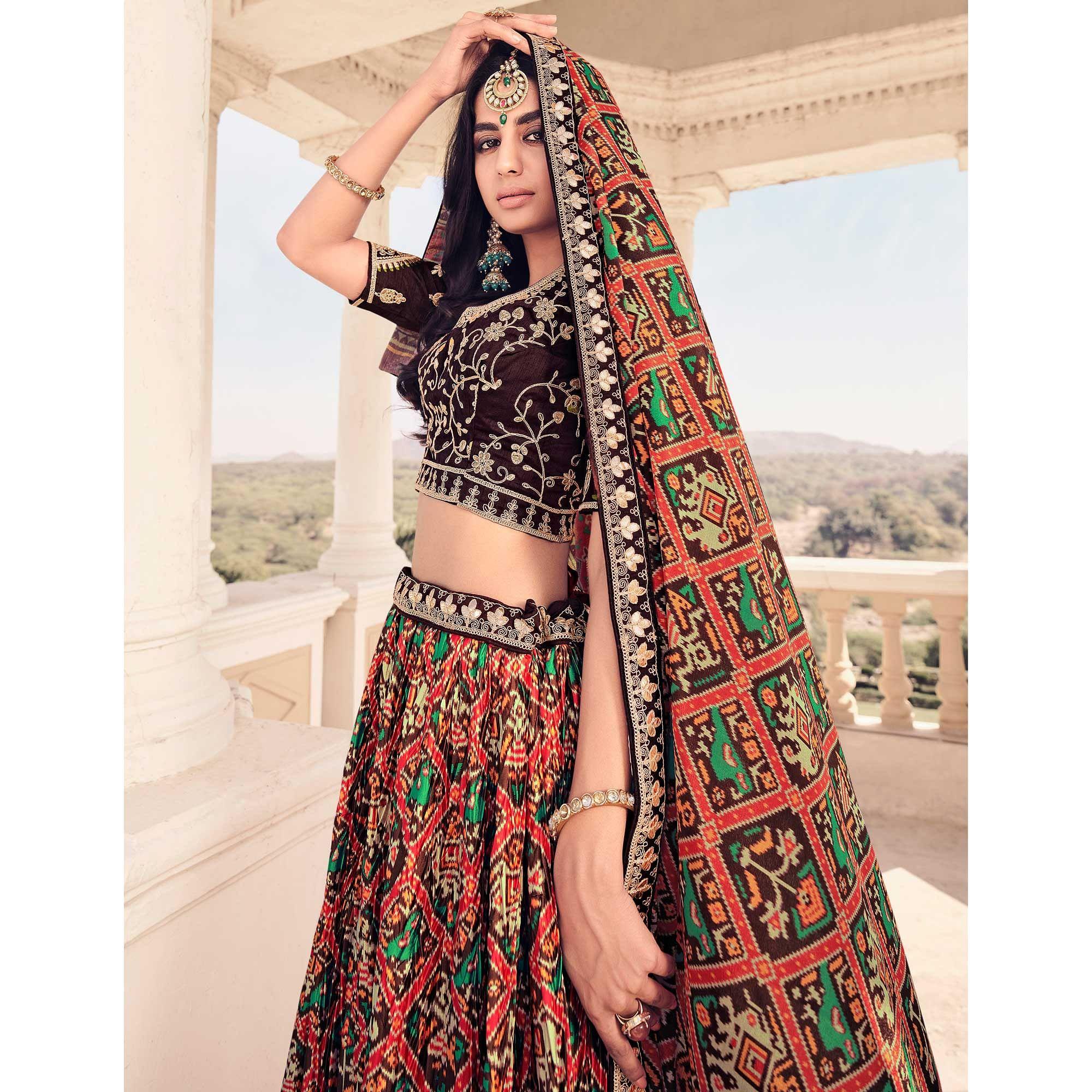 Peachmode Multi Festive Wear Satin Digital Floral Printed Lehenga Choli - view 2