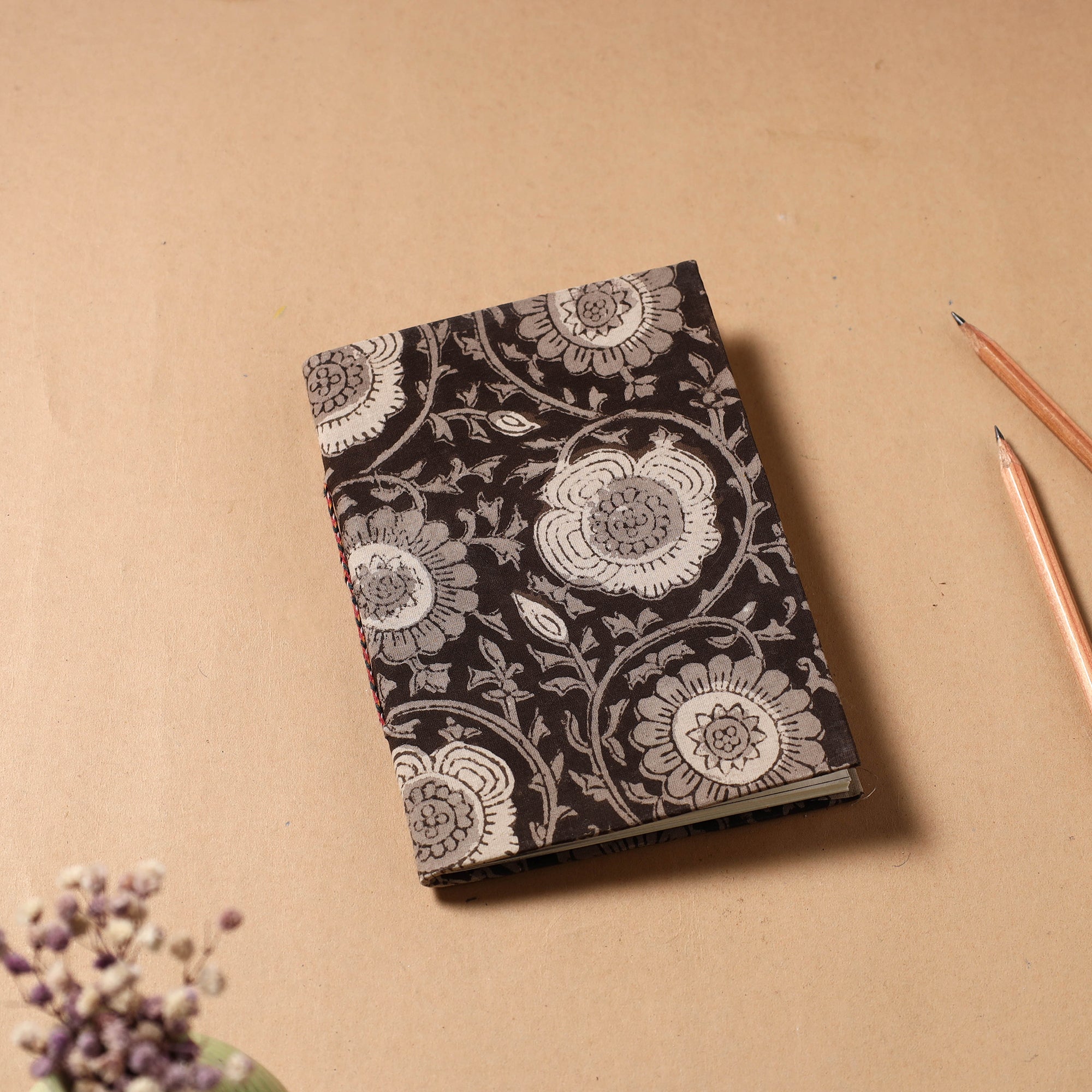 BINDAAS UNLIMITED Black - Bagru Fabric Cover Handmade Paper Notebook (7 x 5 in)