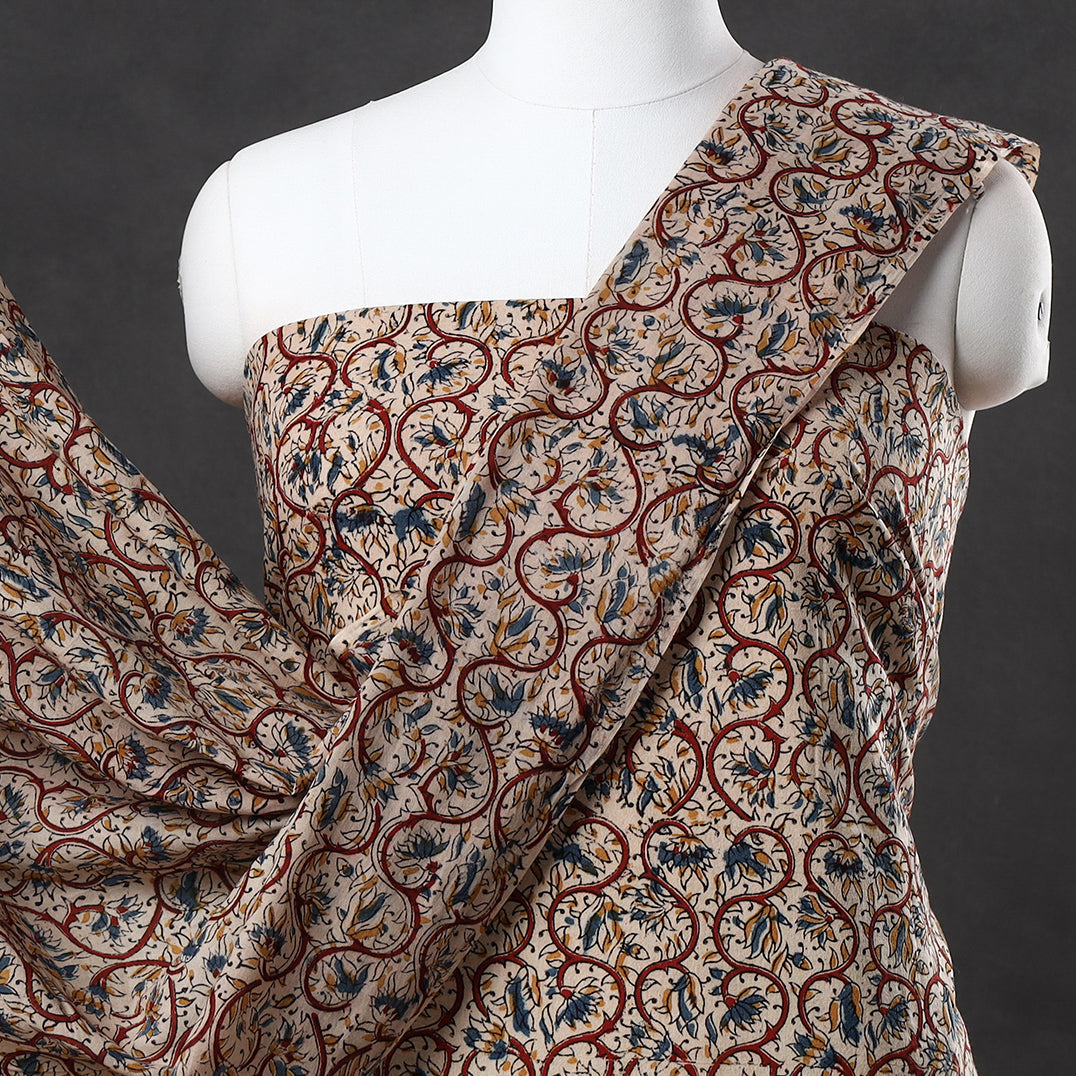 VENKATA BHANU KALAMKARI PEDANA Brown - 2pc Pedana Kalamkari Block Printed Cotton Suit Material Set 09 - view 3