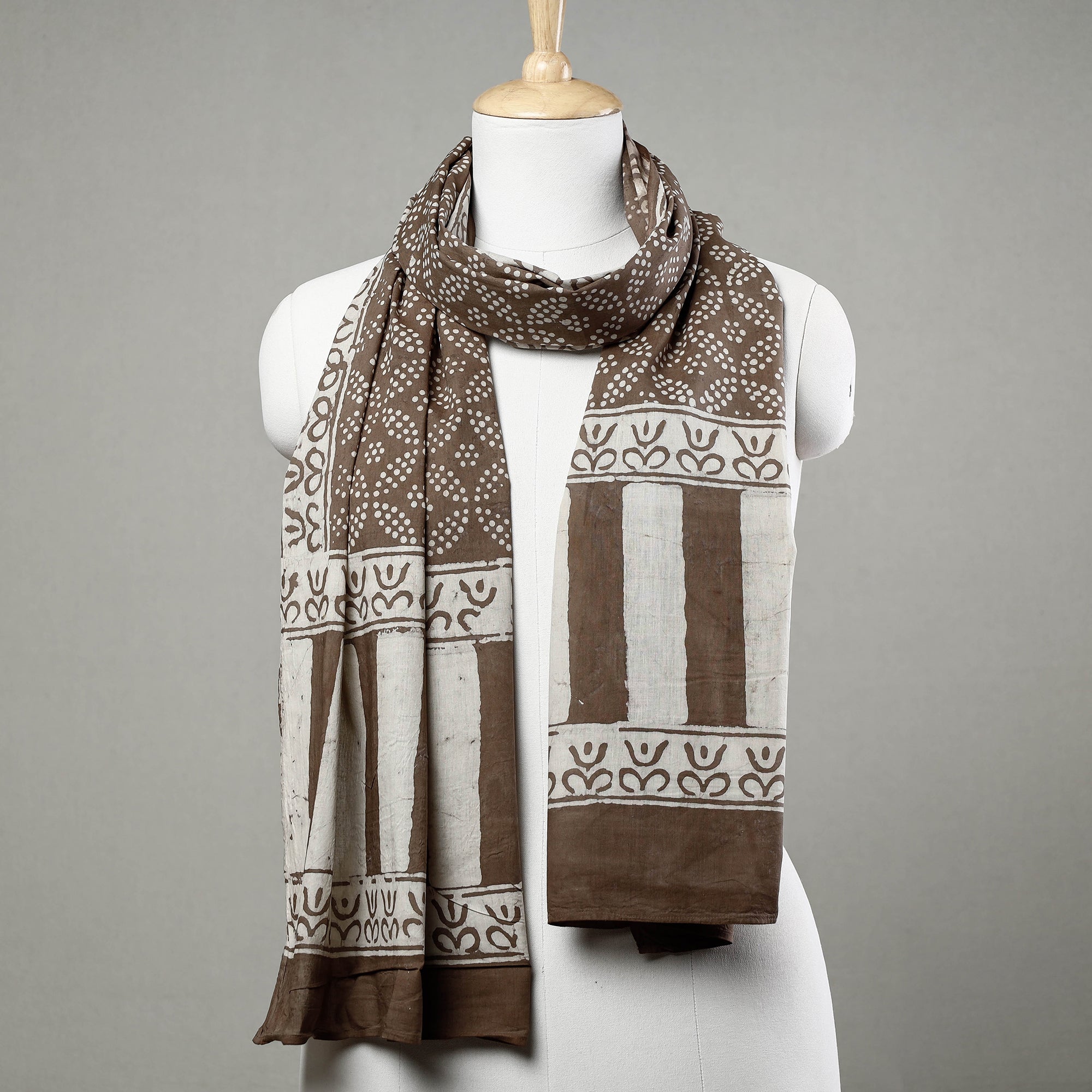 HAVELI CHRONICLES Brown - Pipad Block Printed Mul Cotton Stole