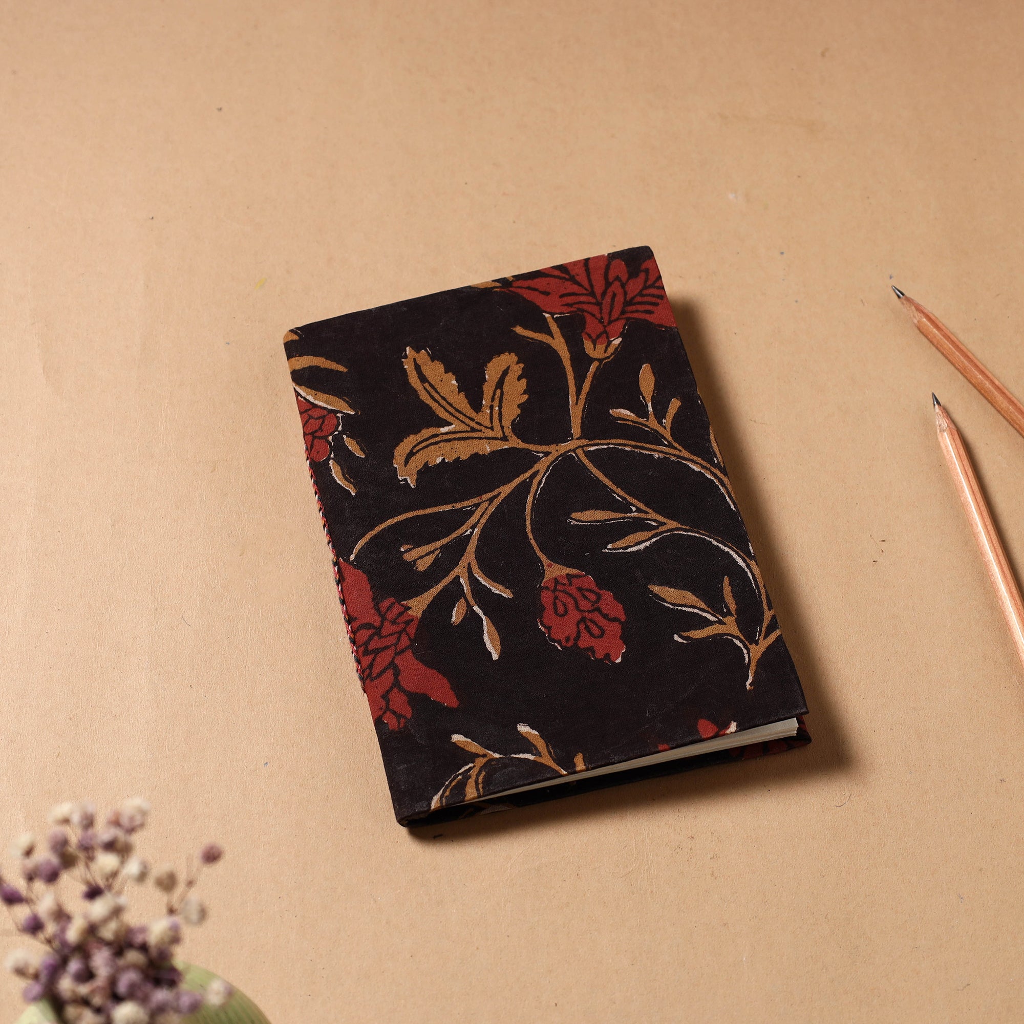BINDAAS UNLIMITED Black - Bagru Fabric Cover Handmade Paper Notebook (7 x 5 in)