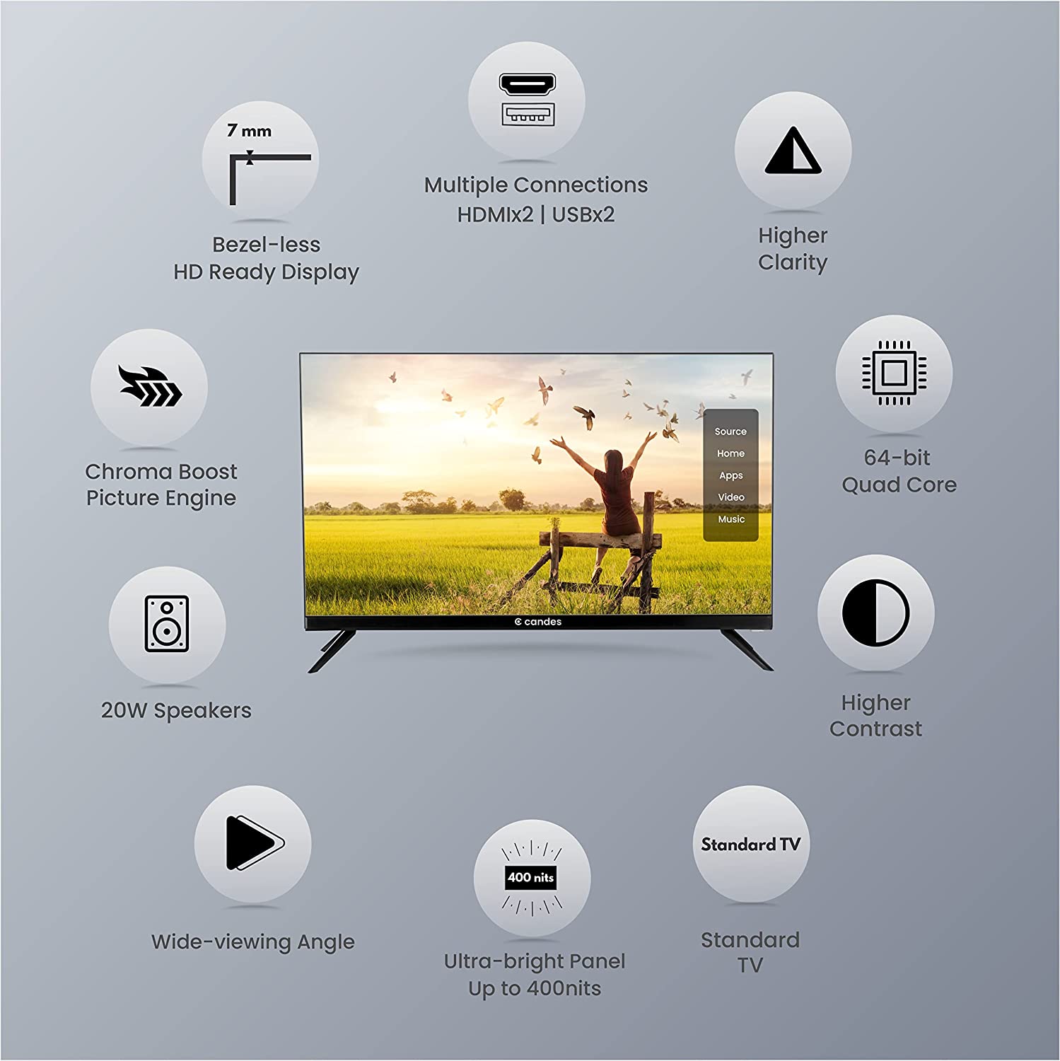 Candes-store Candes Frameless 24 Normal LED TV Black (Model Id - CANDES24NCF24N001) - view 4