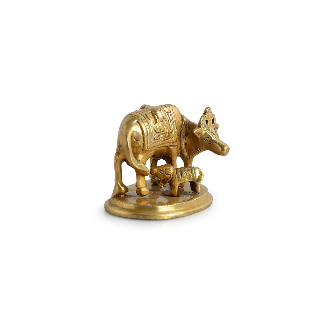 EXCLUSIVELANE 'Kamdhenu Cow With Calf' Brass Showpiece Idol (Hand-Etched, 0.3 Kg) - view 3