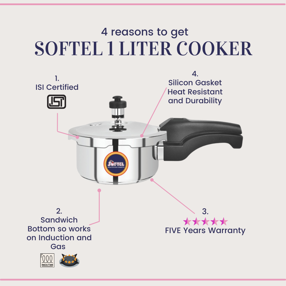 RasoiShop NAVRATRI COMBO #7 - Softel Stainless Steel 1 Ltr Pressure Cooker + Softel Stainless Steel Small Multi Kadai - view 2