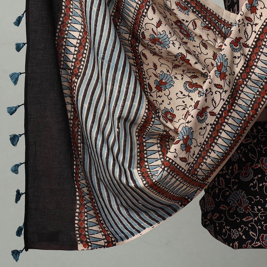 AJRAKH BY JABBAR KHATRI Black - Hand Block Print Cotton 3pc Ajrakh Dress Material 12 - view 4