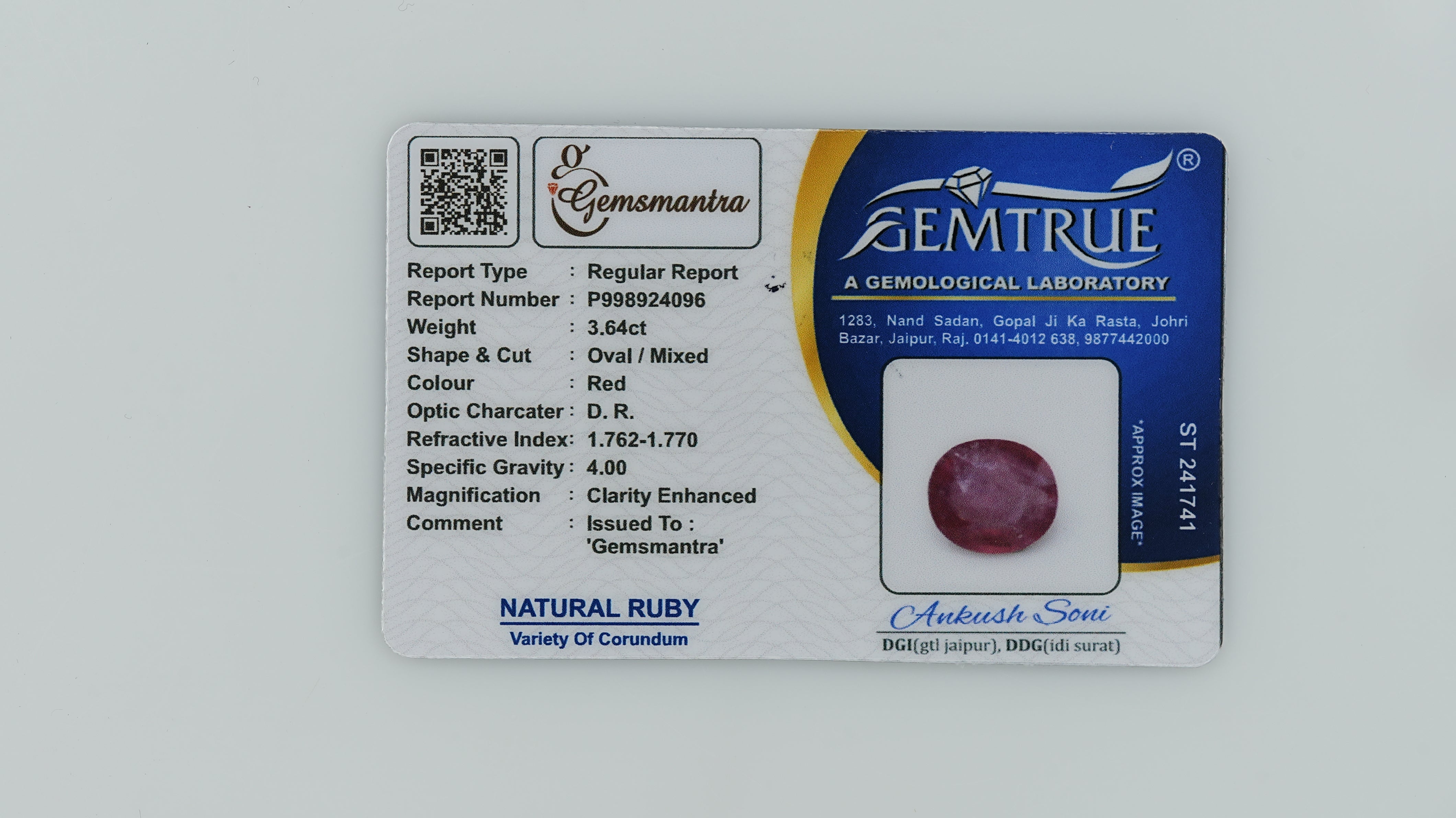 Gemsmantra Ruby - 3.64 Carats (4.004 Ratti) - view 3