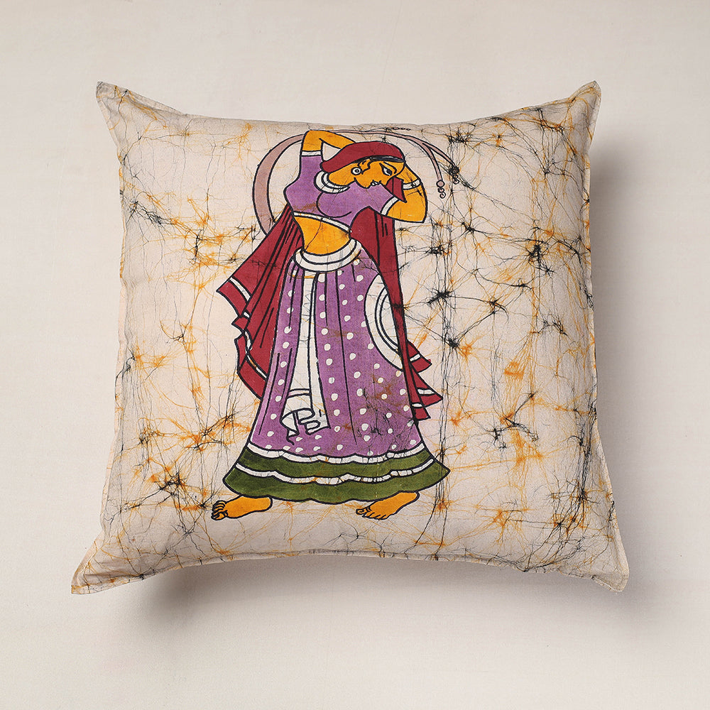 KACHCHH JI CHHAAP Beige - Hand Batik Printed Pure Cotton Cushion Cover (18 x 18 in)