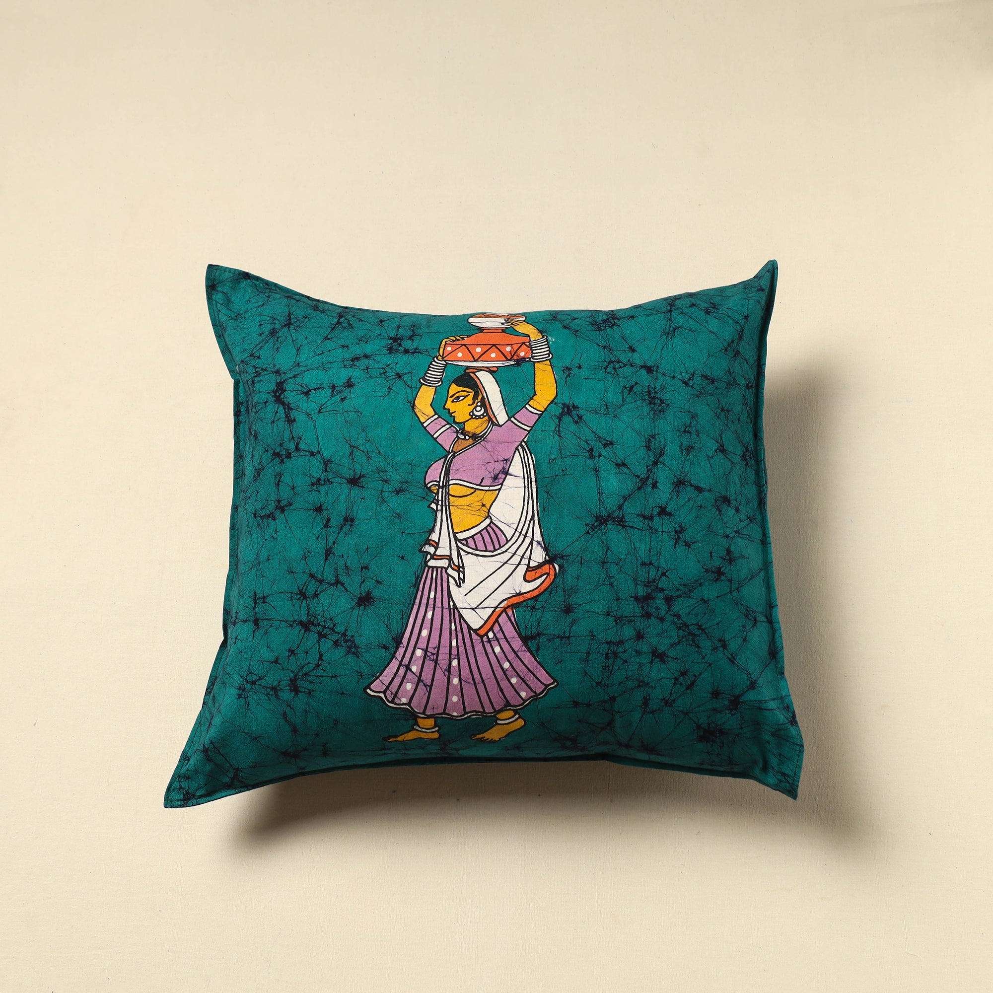 KACHCHH JI CHHAAP Green - Pure Cotton Hand Batik Cushion Cover (18 x 18 in) 09