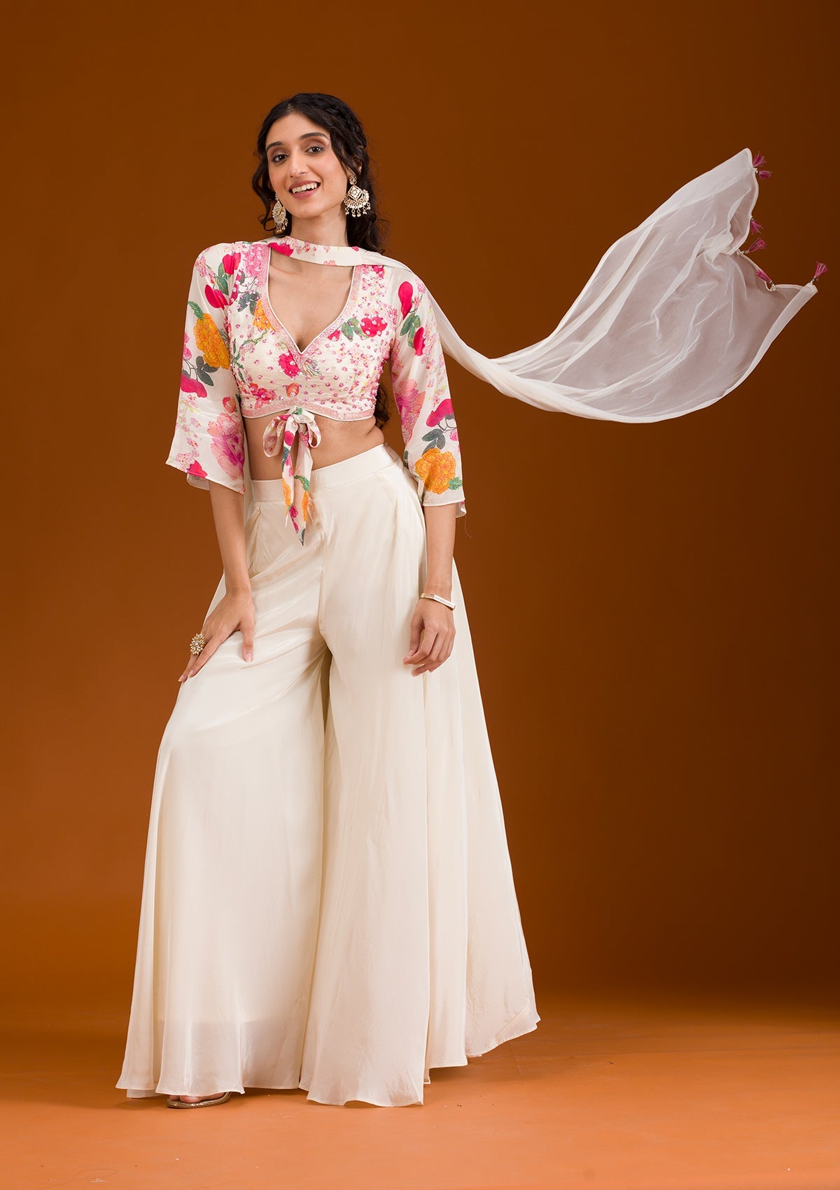 Koskii Cream Printed Semi Crepe Readymade Salwar Suit