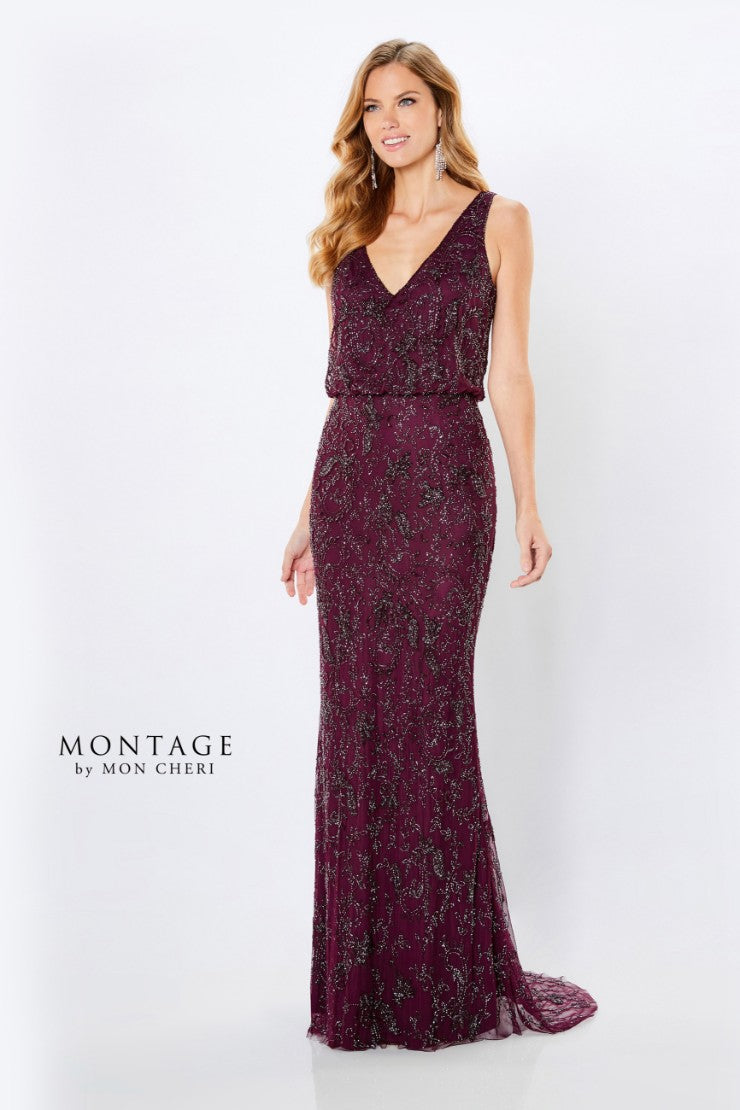 Montage 221966 Long Beaded Blouson Formal Dress