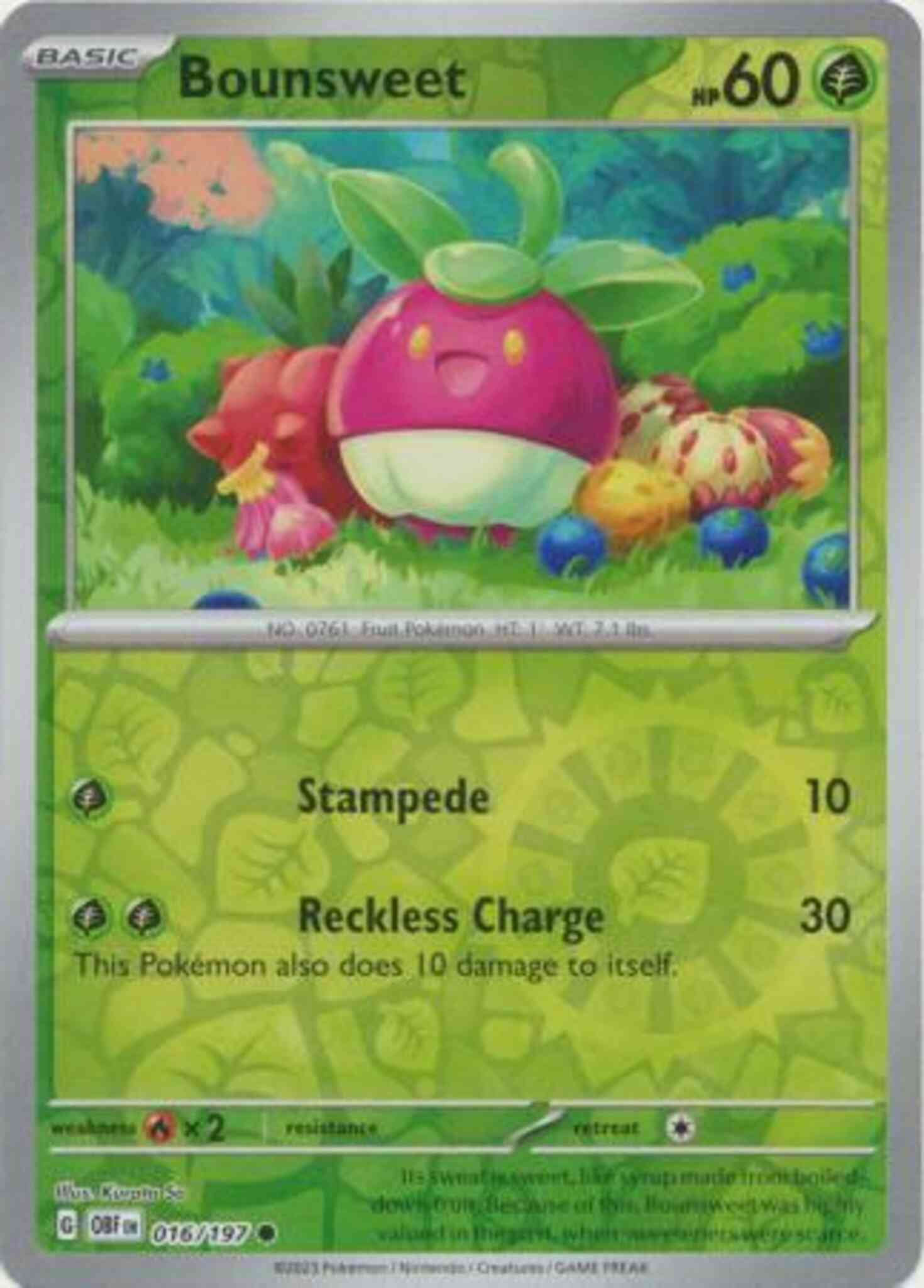 Common sv03-016 reverse – Pokémon Bounsweet - 016/197 - Common [sv03-016] [Reverse Holo]