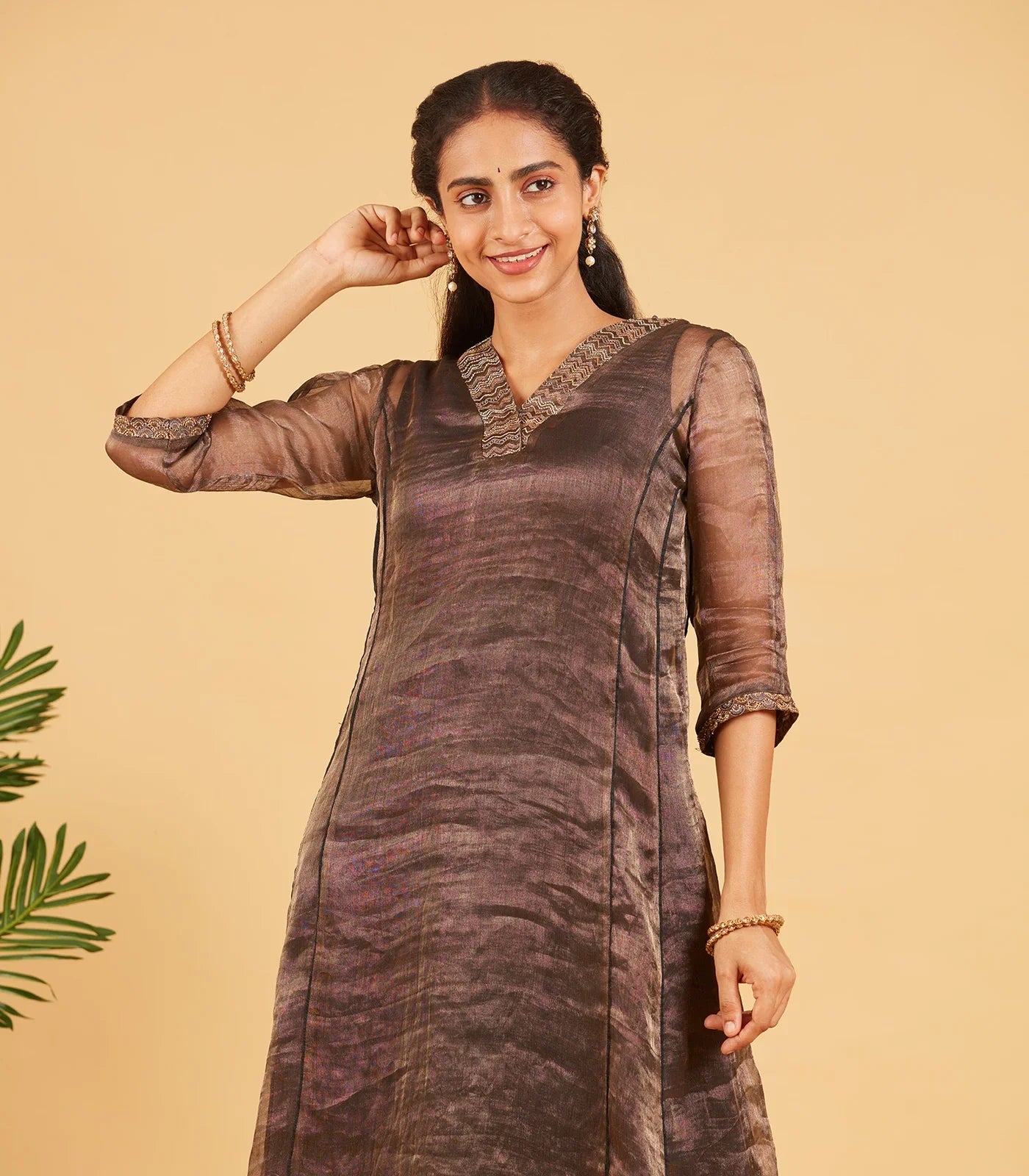 RmKV Black And Gold Tissue Kurta
