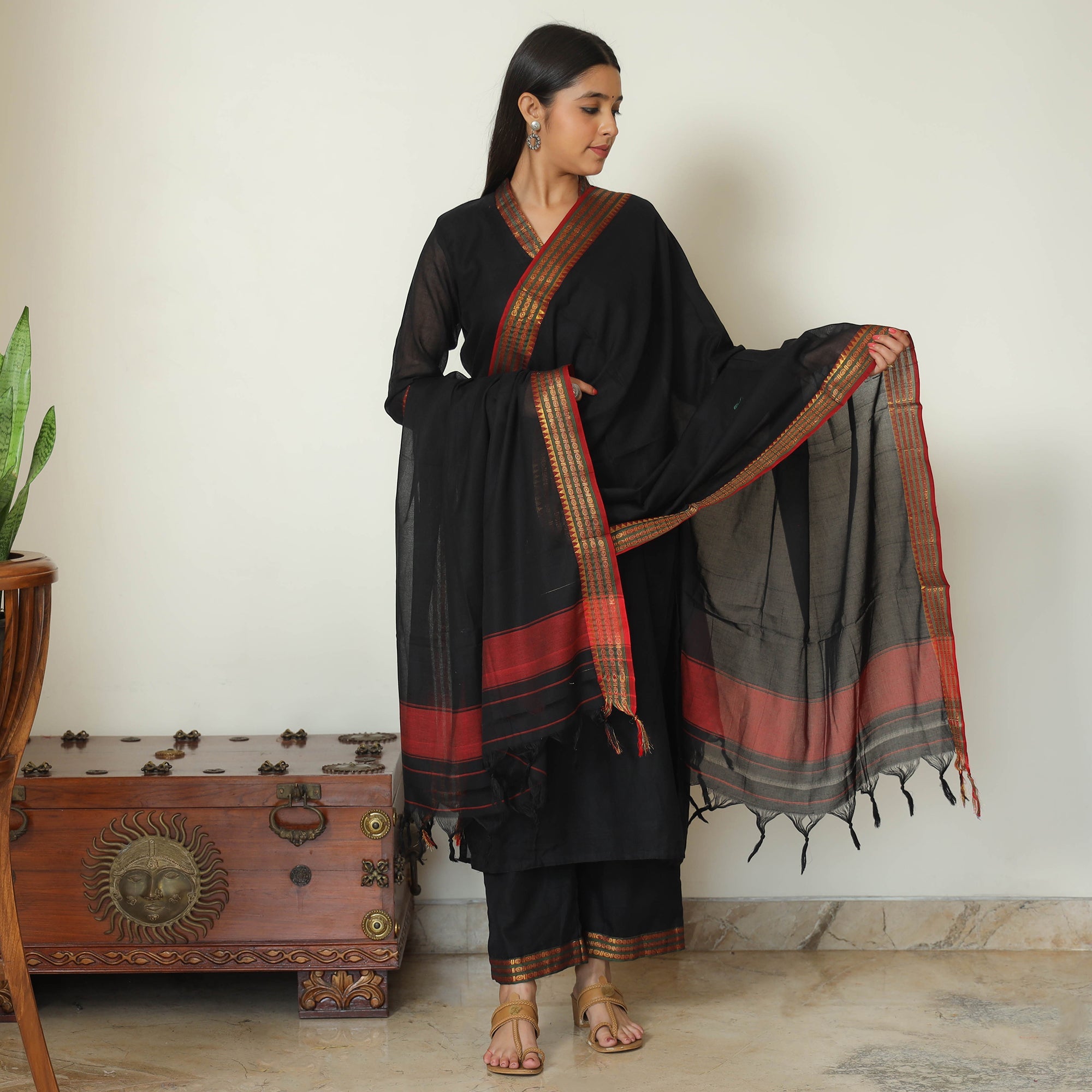 ITOKRI CASUALS Black - Dharwad Cotton Kurta with Palazzo & Dupatta Set 08