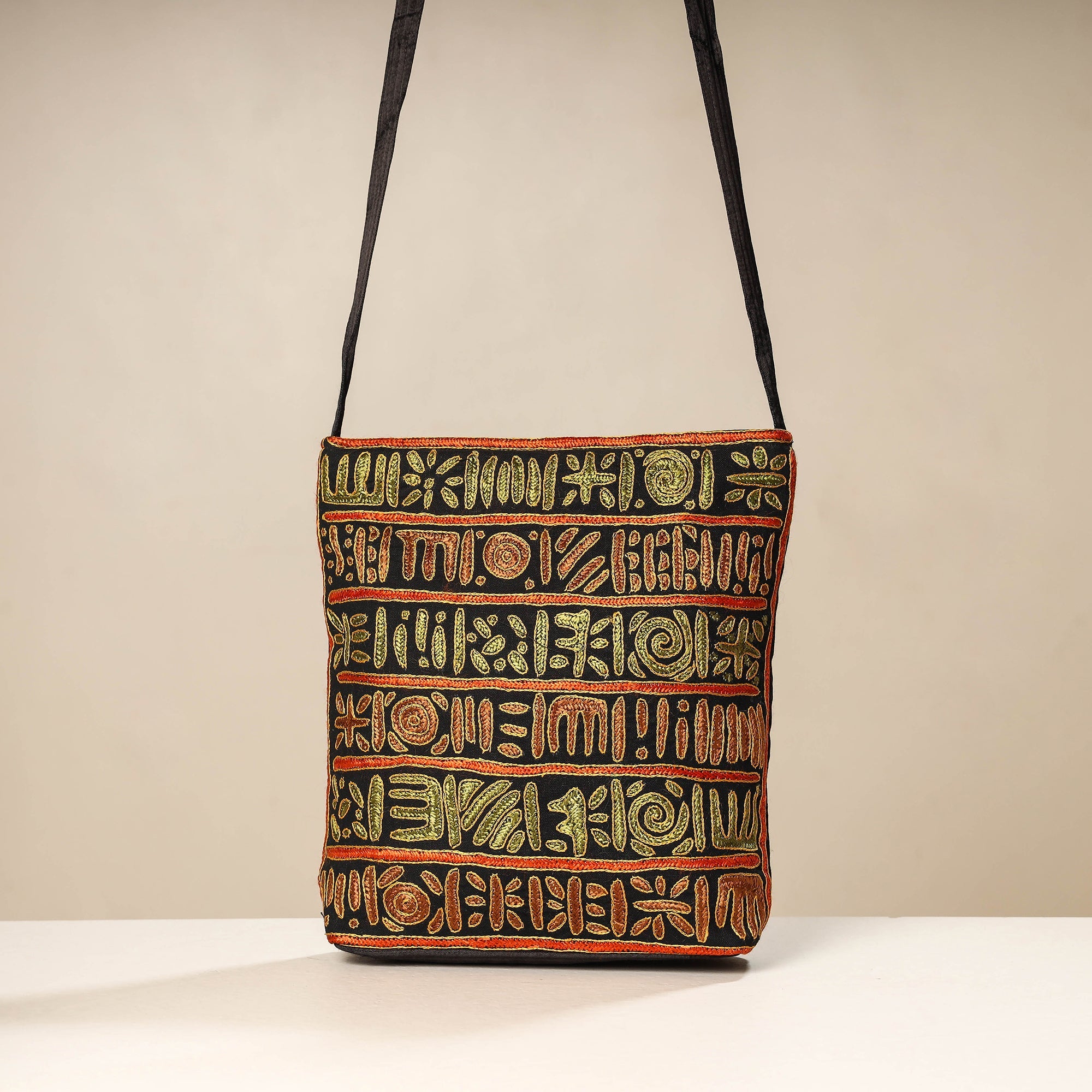 WAMA BY SMITA JAIN Black - Kutch Ahir Embroidery Mashru Cotton Sling Bag - view 2