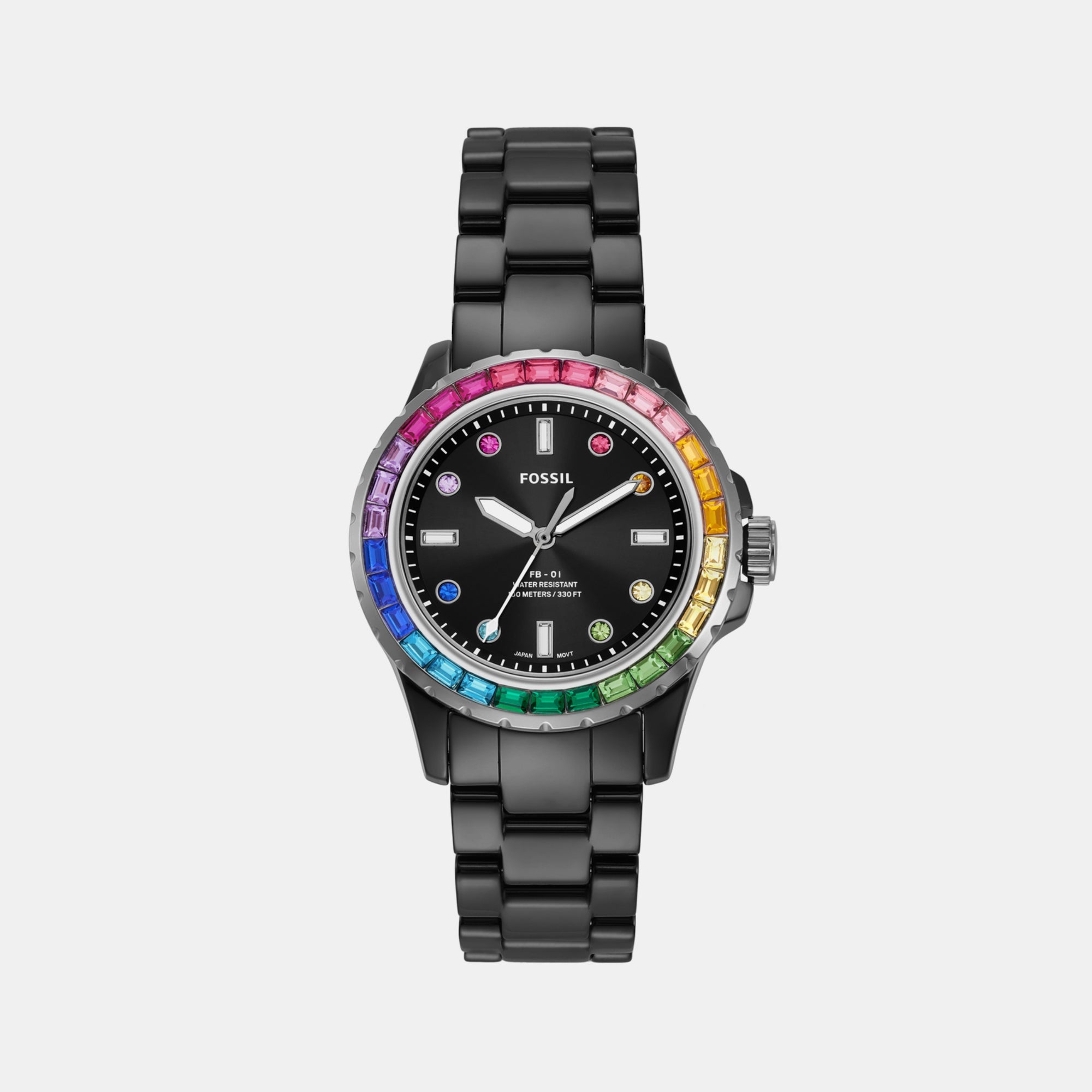 Fossil Fb-01 Women Quartz Black Dial Analog Ceramic Watch CE1130