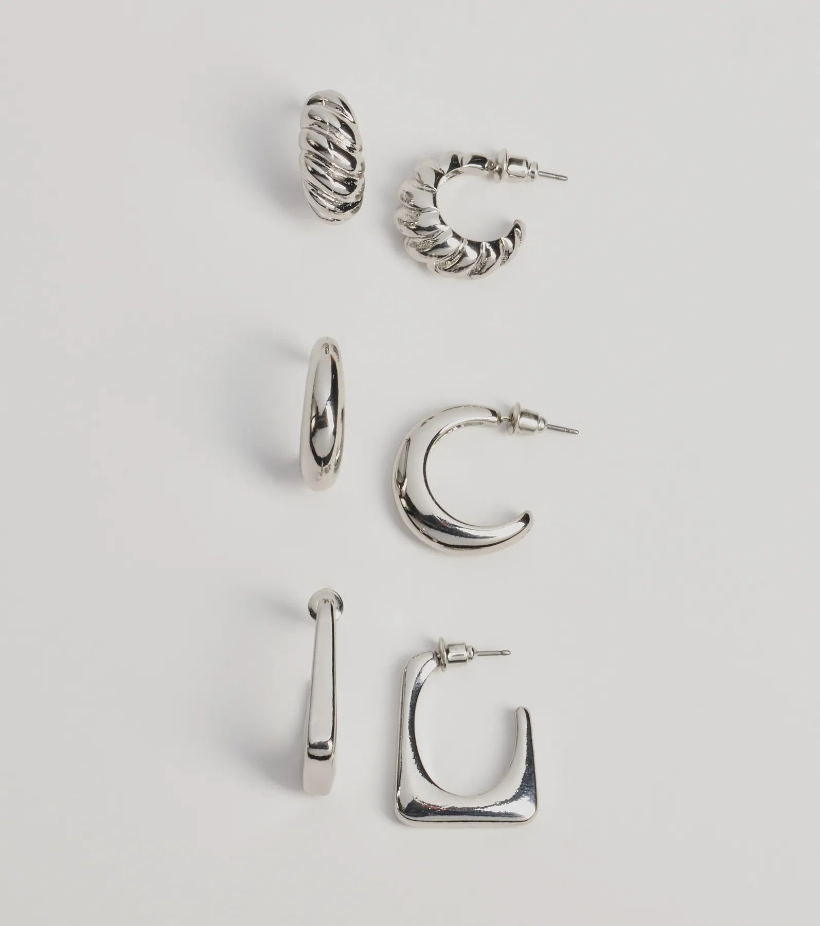 Windsor Minimal Glam Three-Pack Earrings Set – SILVER