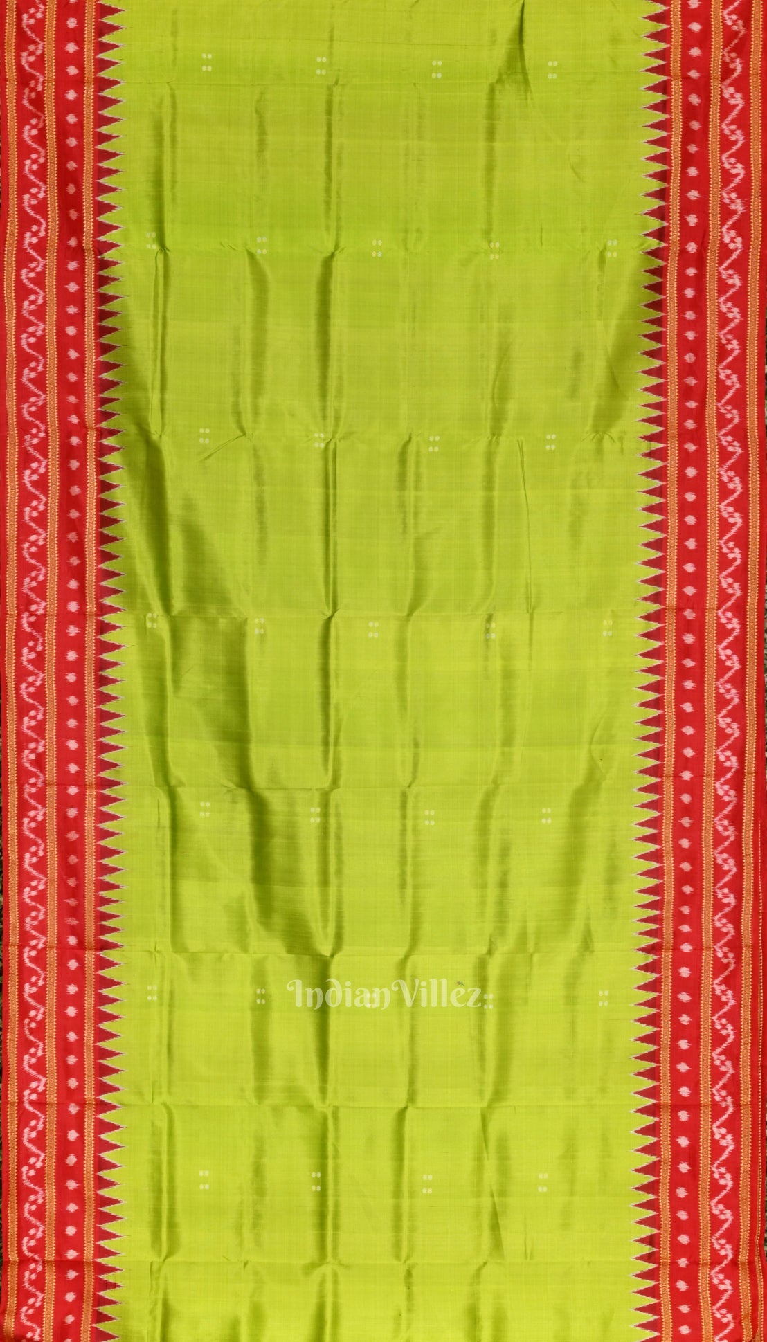 IndianVillèz Parrot Green with Red Butta Design Odisha Ikat Khandua Silk Saree - view 2