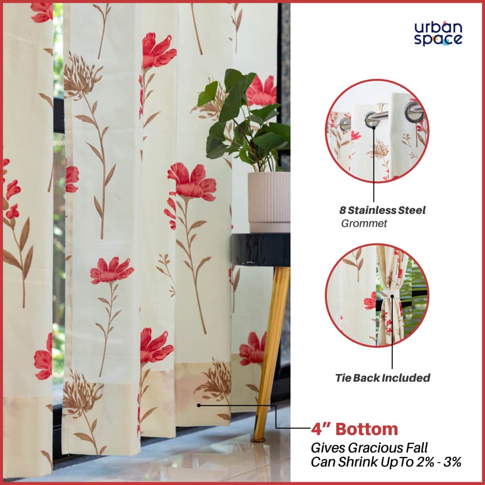 Urban Space -Home Furnishing Store 100% Cotton Curtains for Living Room, Bedroom curtains - Pack of 2 curtains, Orchid Blooms - Pink - view 3