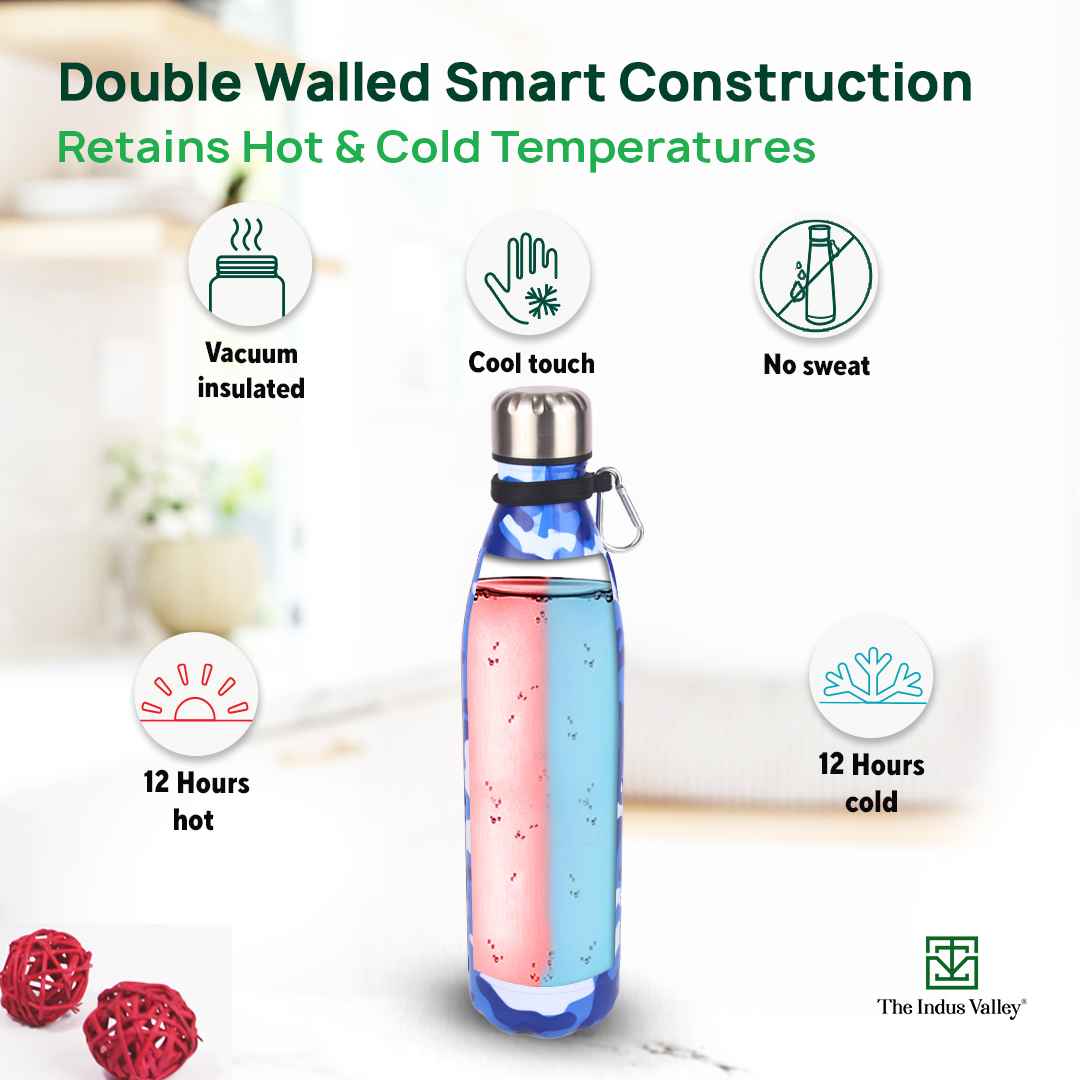 The Indus Valley Premium Stainless Steel Camo Printed Vacuum Insulated Water Bottles, Cola Shaped, 1 Litre - view 5