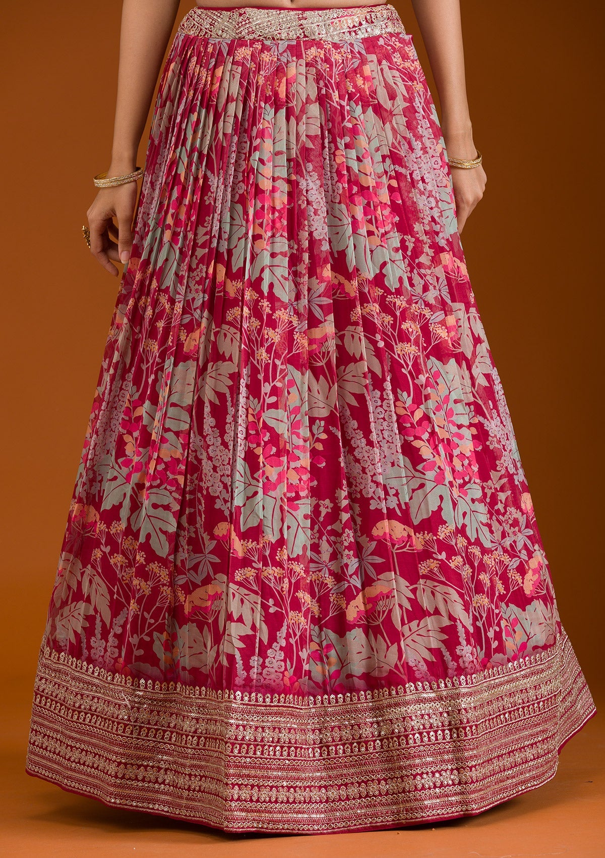 Koskii Maroon Printed Georgette Readymade Lehenga - view 7