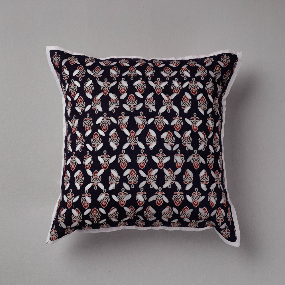 SHADES OF MARUDHARA Black - Cutwork Cotton Applique Cushion Cover (16 x 16 in)