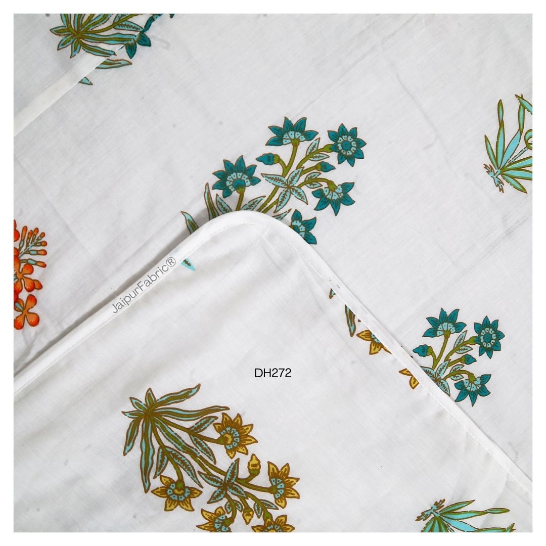 JaipurFabric® Jaipur Mela Hand Block Printed Sea Green Trees and Flowers Single Bed Dohar - view 2