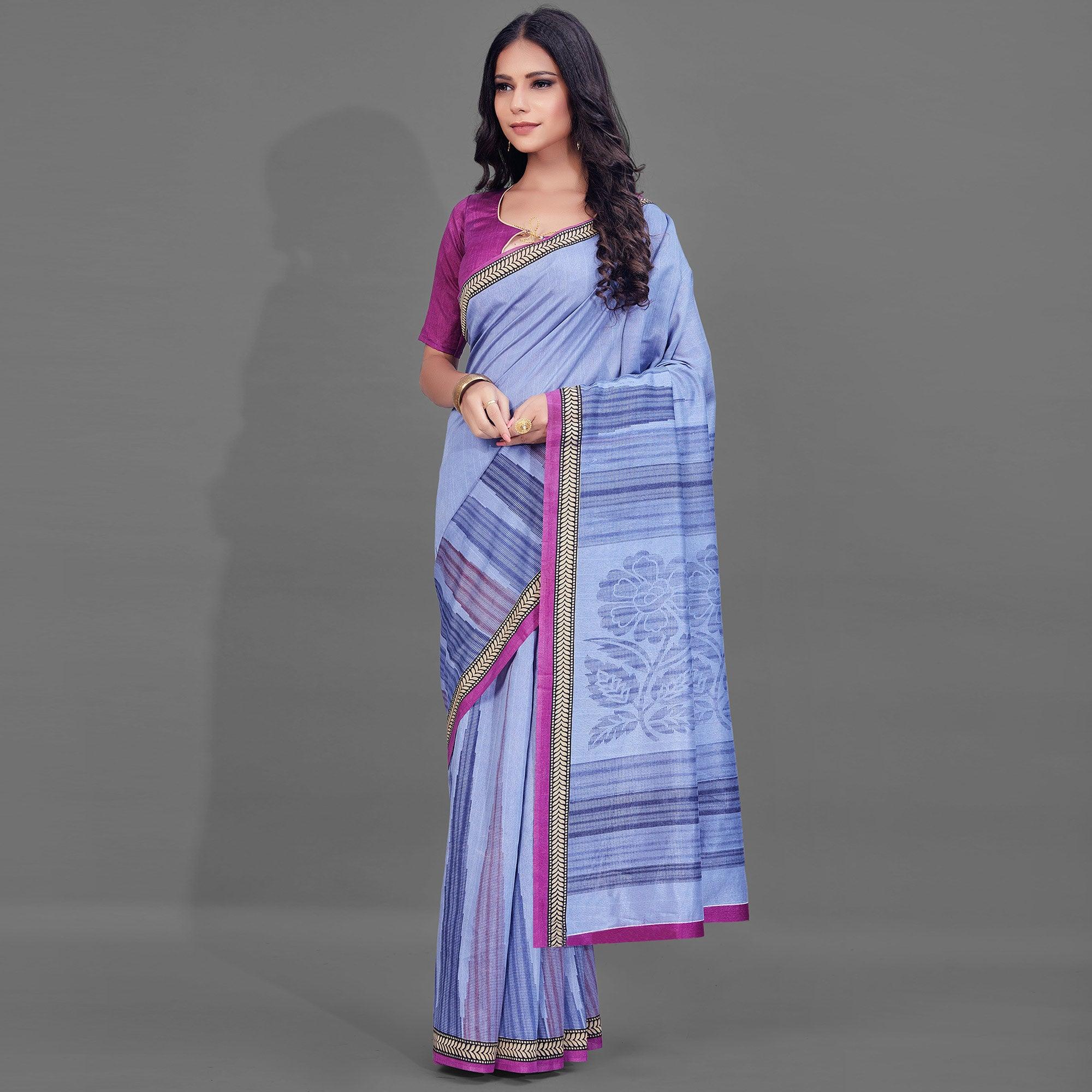 Peachmode Lavender Casual Wear Printed Bhagalpuri Silk Saree