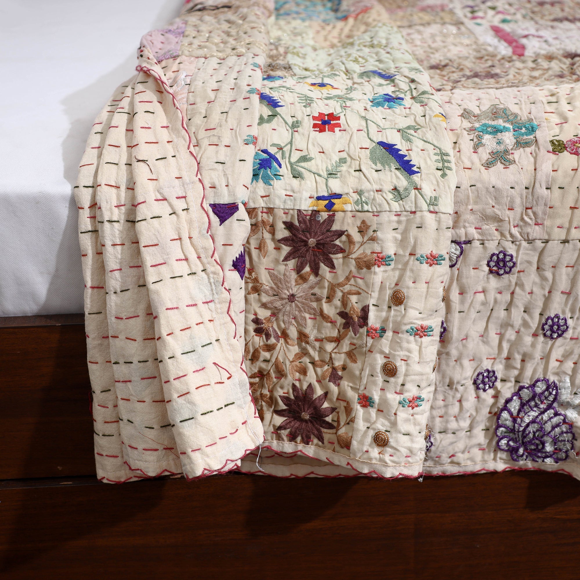 HAVELI CHRONICLES Beige - Khambadiya Patchwork Patola Silk Cotton Quilt / Gudri / Blanket - view 3