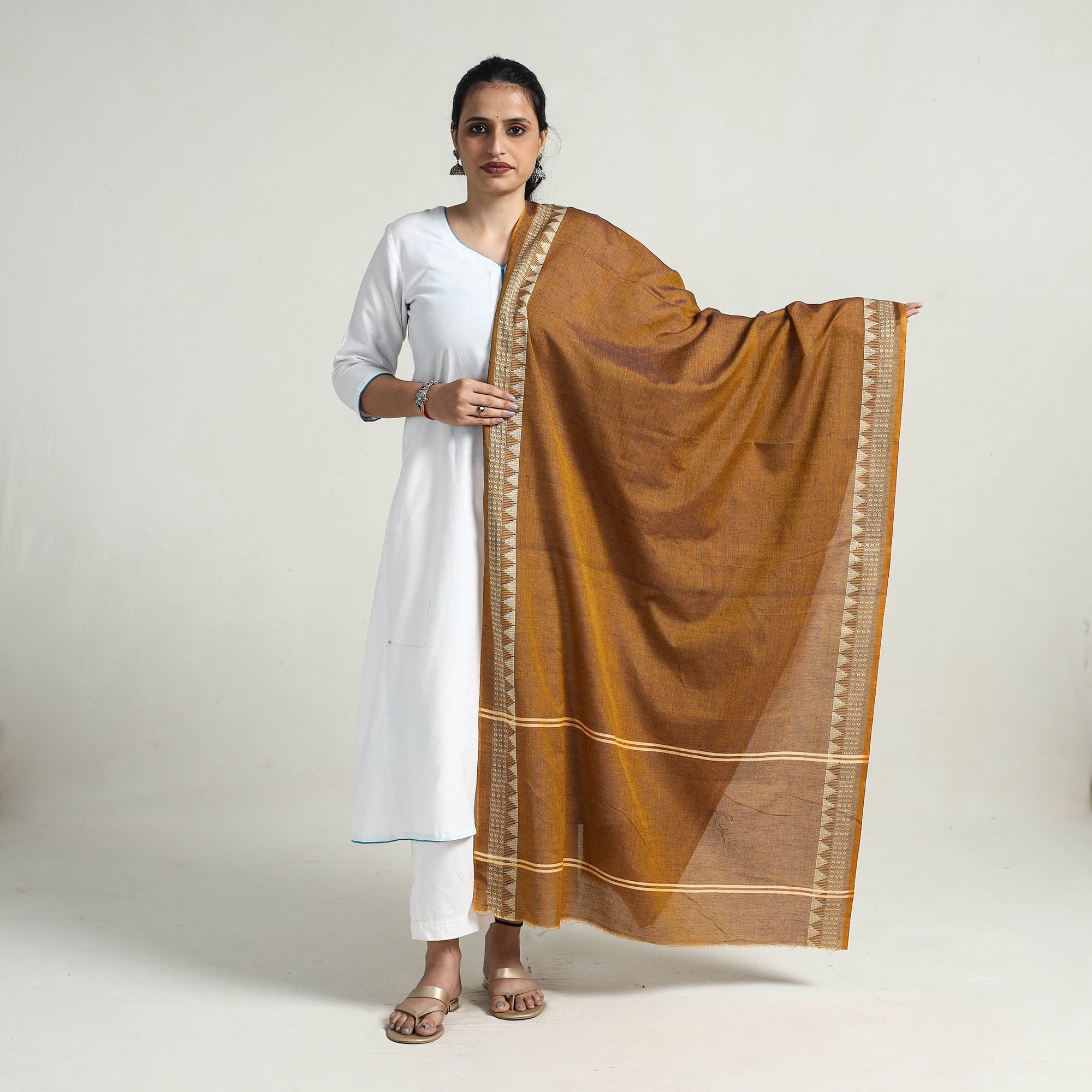 ASHOKA ASSEMBLE - CELEBRATING CRAFTS OF ODISHA Brown - Pure Cotton Sambalpuri Ikat Dupatta 10