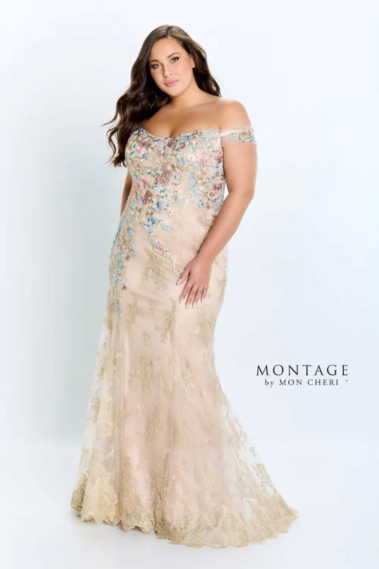 Montage 118966 Long Metallic Evening Floral Formal Dress - view 3
