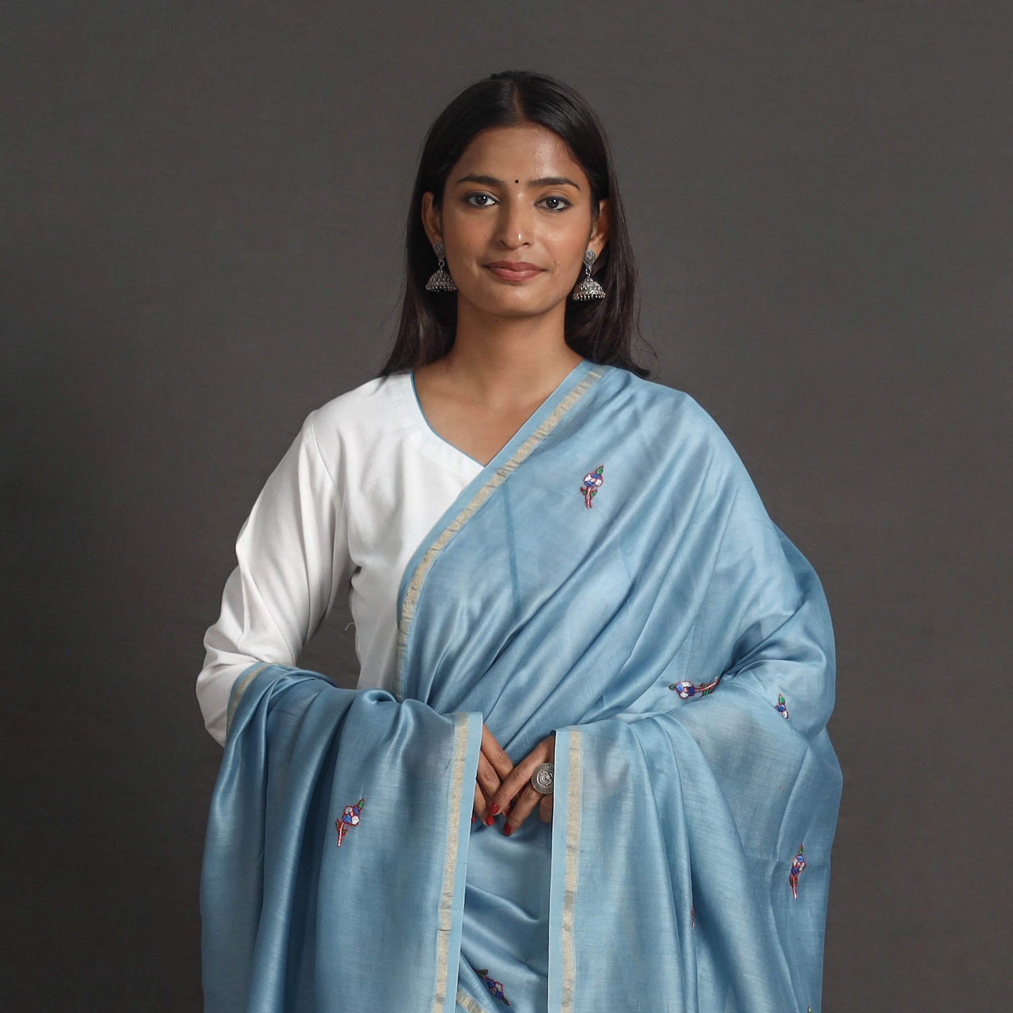 ITOKRI CRAFTS INITIATIVE Handloom Chanderi Silk Kashida Embroidery Dupatta 12 - view 3