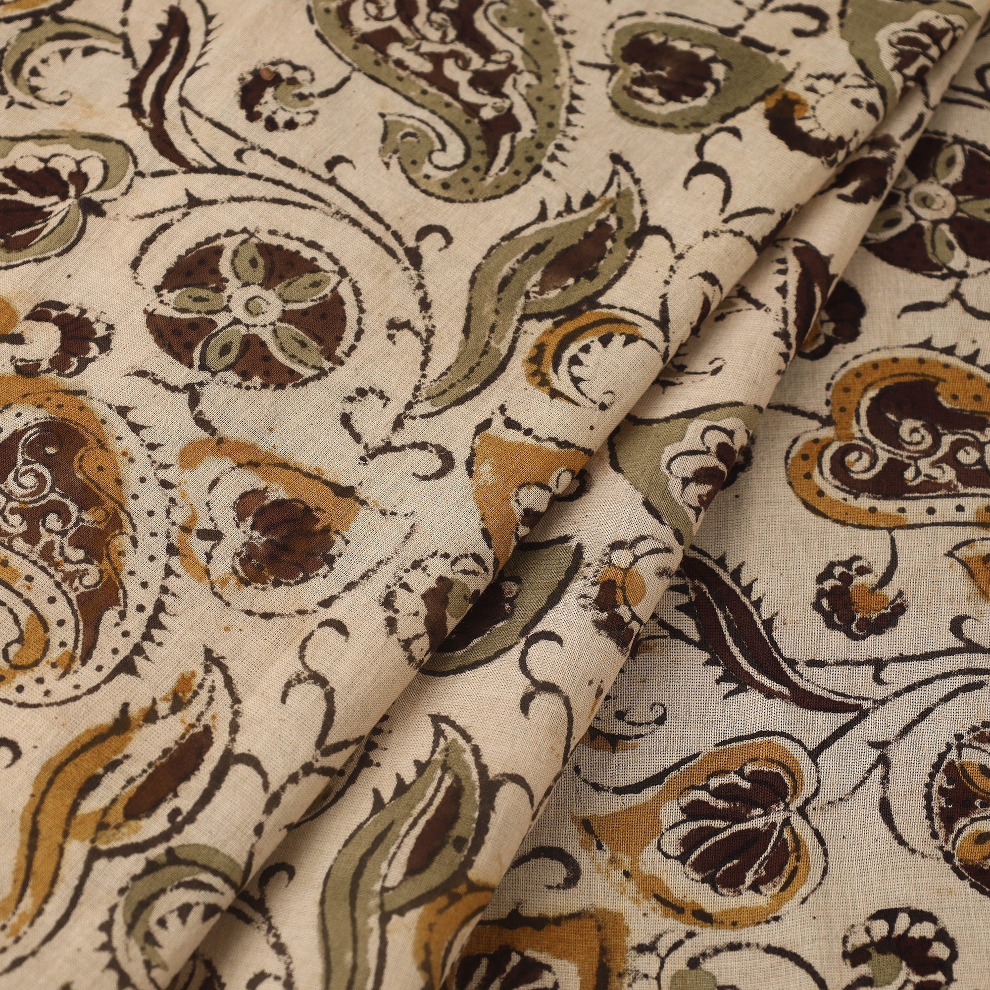 VENKATA BHANU KALAMKARI PEDANA Beige - Pedana Hand Block Print Mul Cotton Kalamkari Fabric 02 - view 2