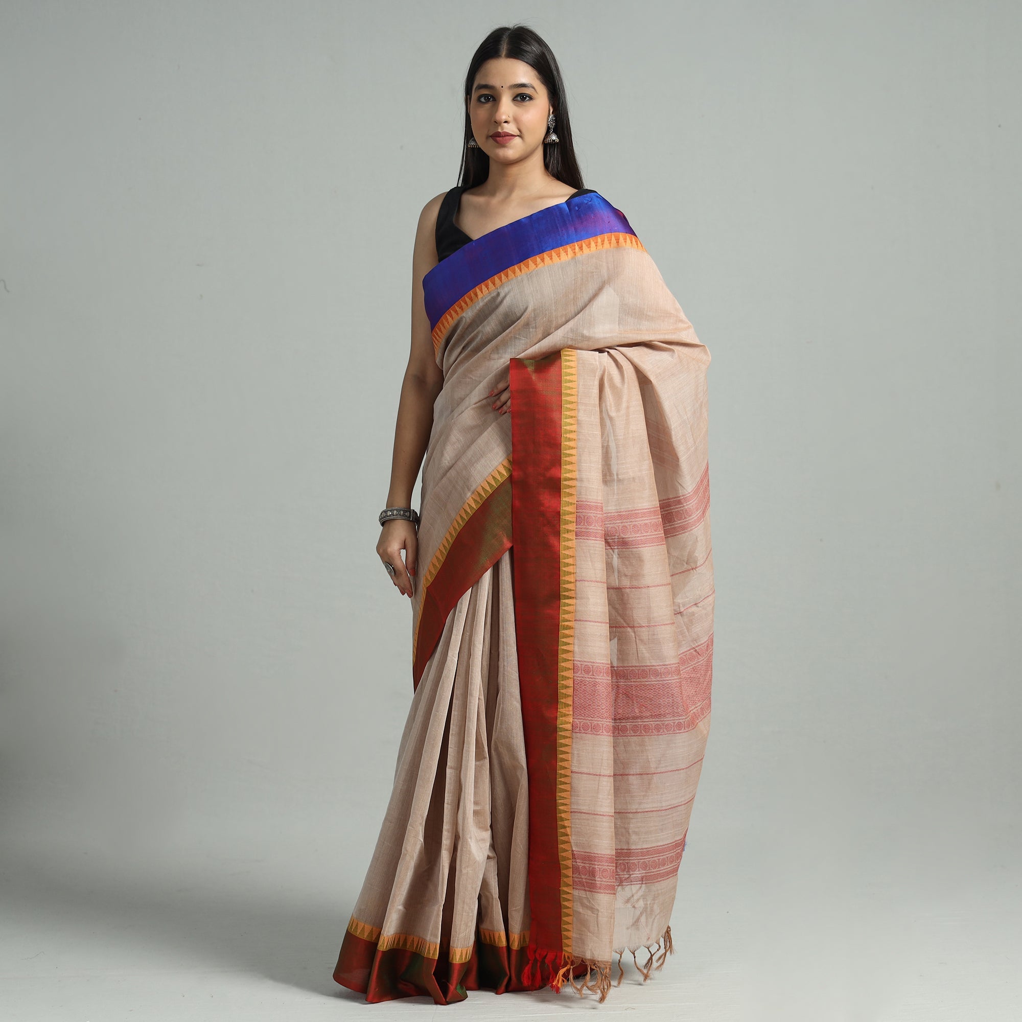 SOUTH KARGHA Beige - Handloom Mercerised Cotton Kanchipuram Saree 13