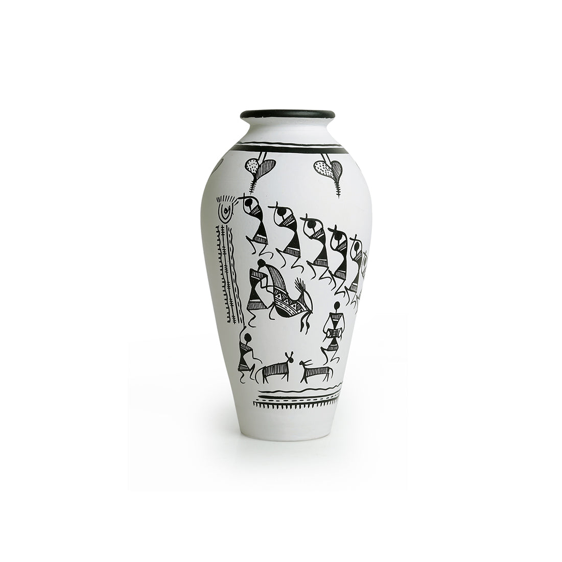 EXCLUSIVELANE 'Warli White Matkis' Handpainted Terracotta Vases (Set of 3) - view 3