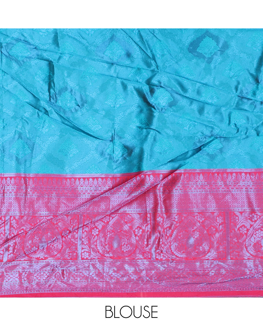 Pothys Blue jacquard art-silk half saree, contrast traditional zari border, jacquard blouse & intricate design dhavani - view 3