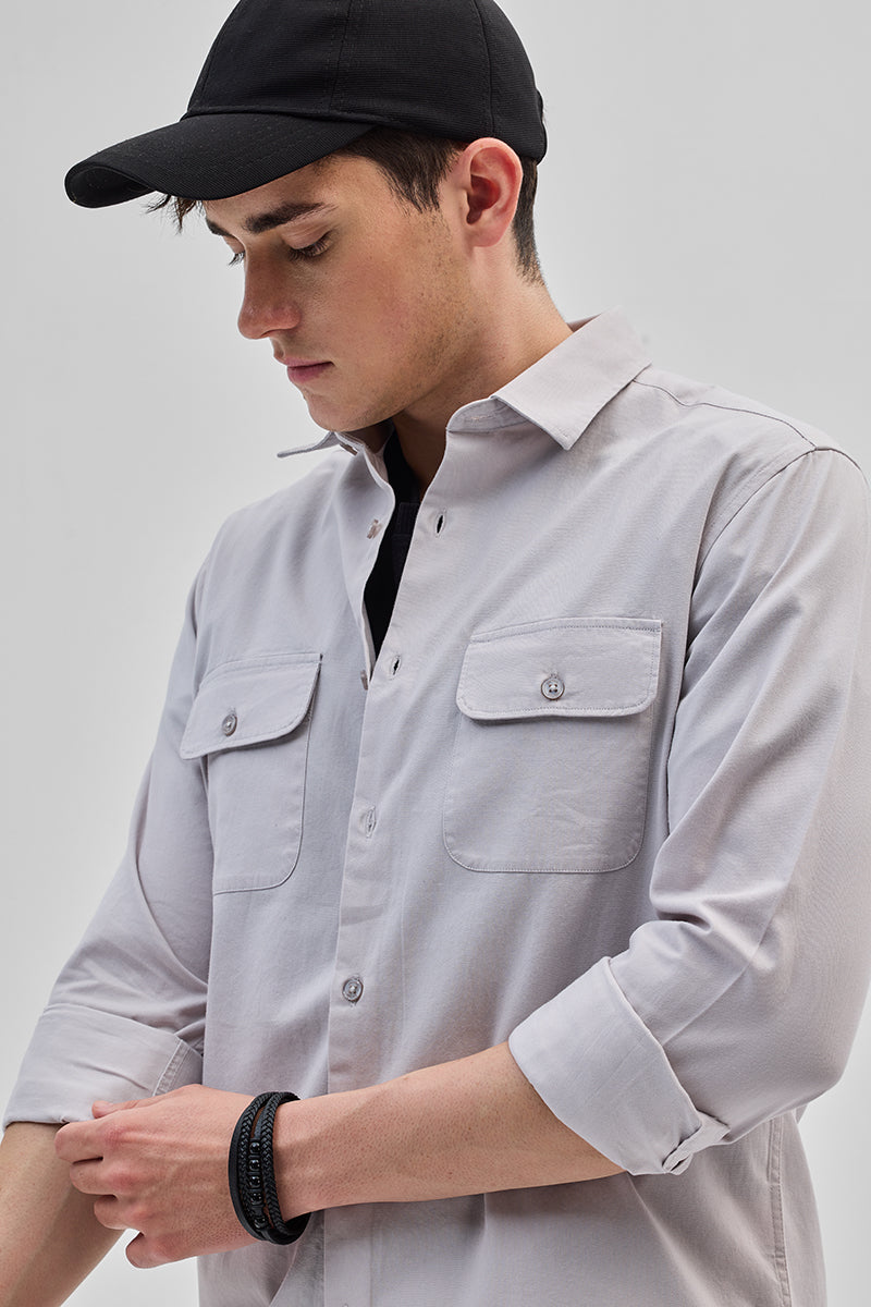 SNITCH Light Grey Solid Double Pocket Overshirt - view 4