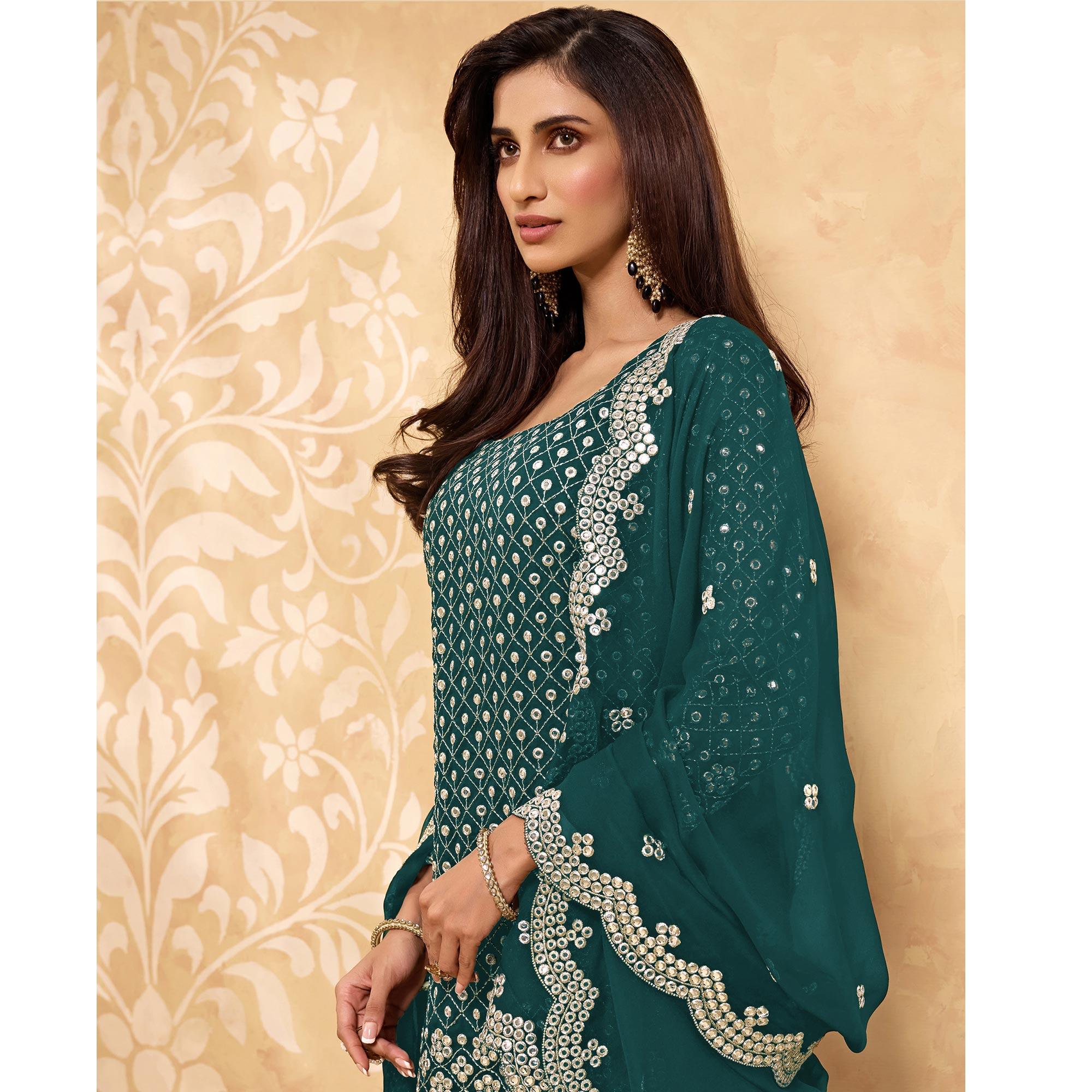 Peachmode Morpich Embroidered With Embellished Georgette Sharara Suit - view 4