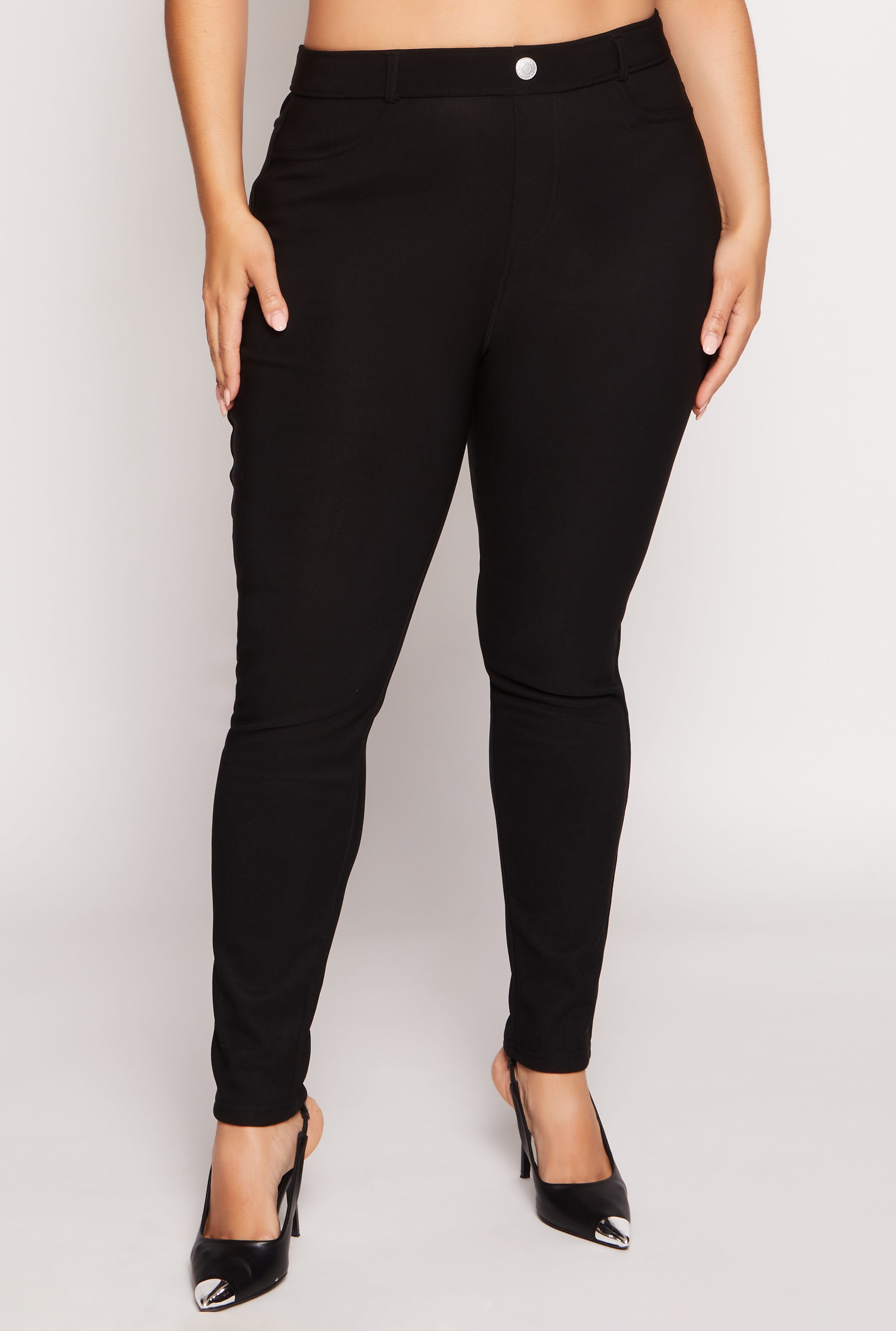Rainbow Shops Plus Size Faux Fur Lined Skinny Leg Pants - view 2