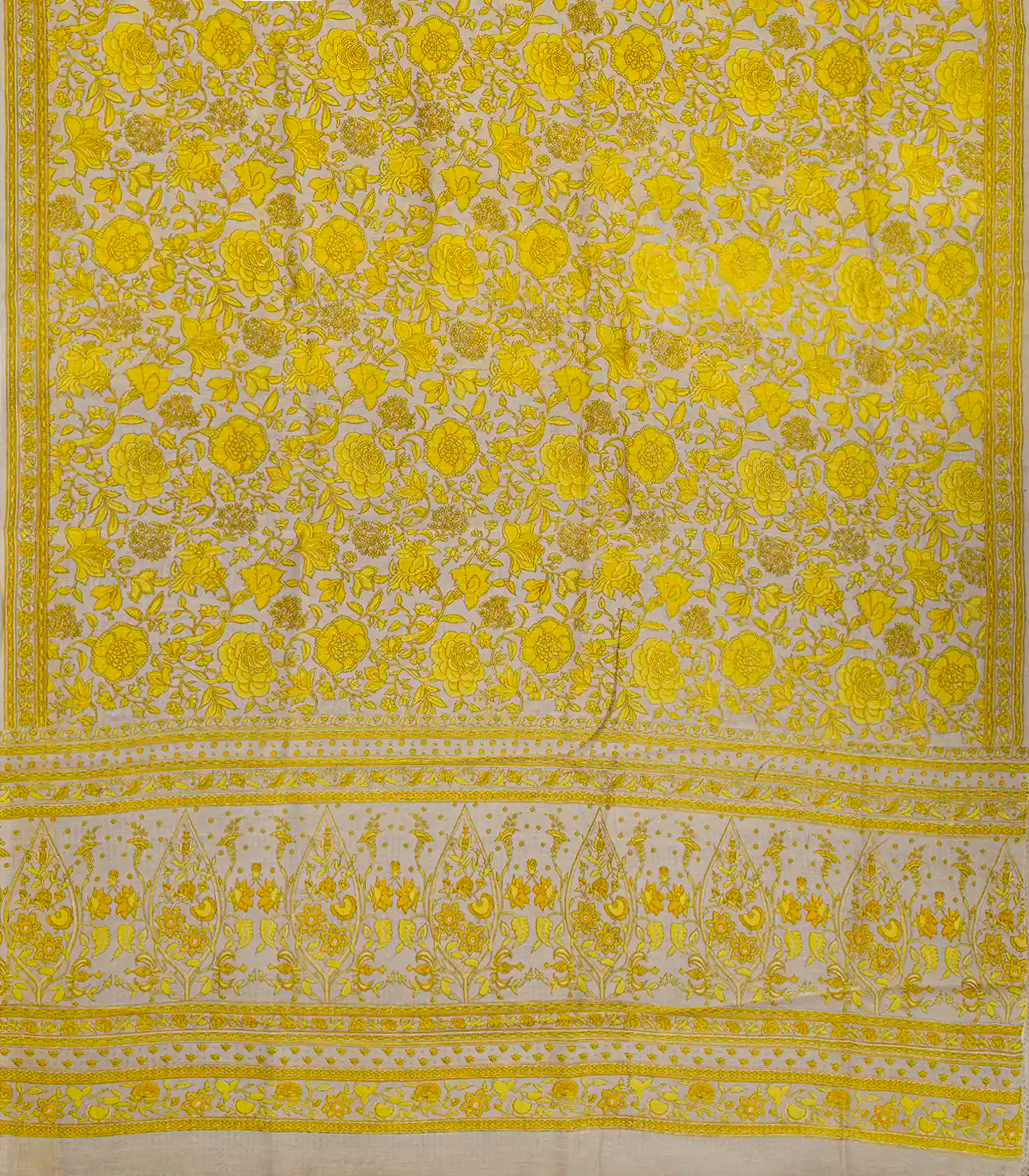 RmKV Taupe Handloom Chanderi Cotton Saree With Printed Yellow Floral Motifs - view 2