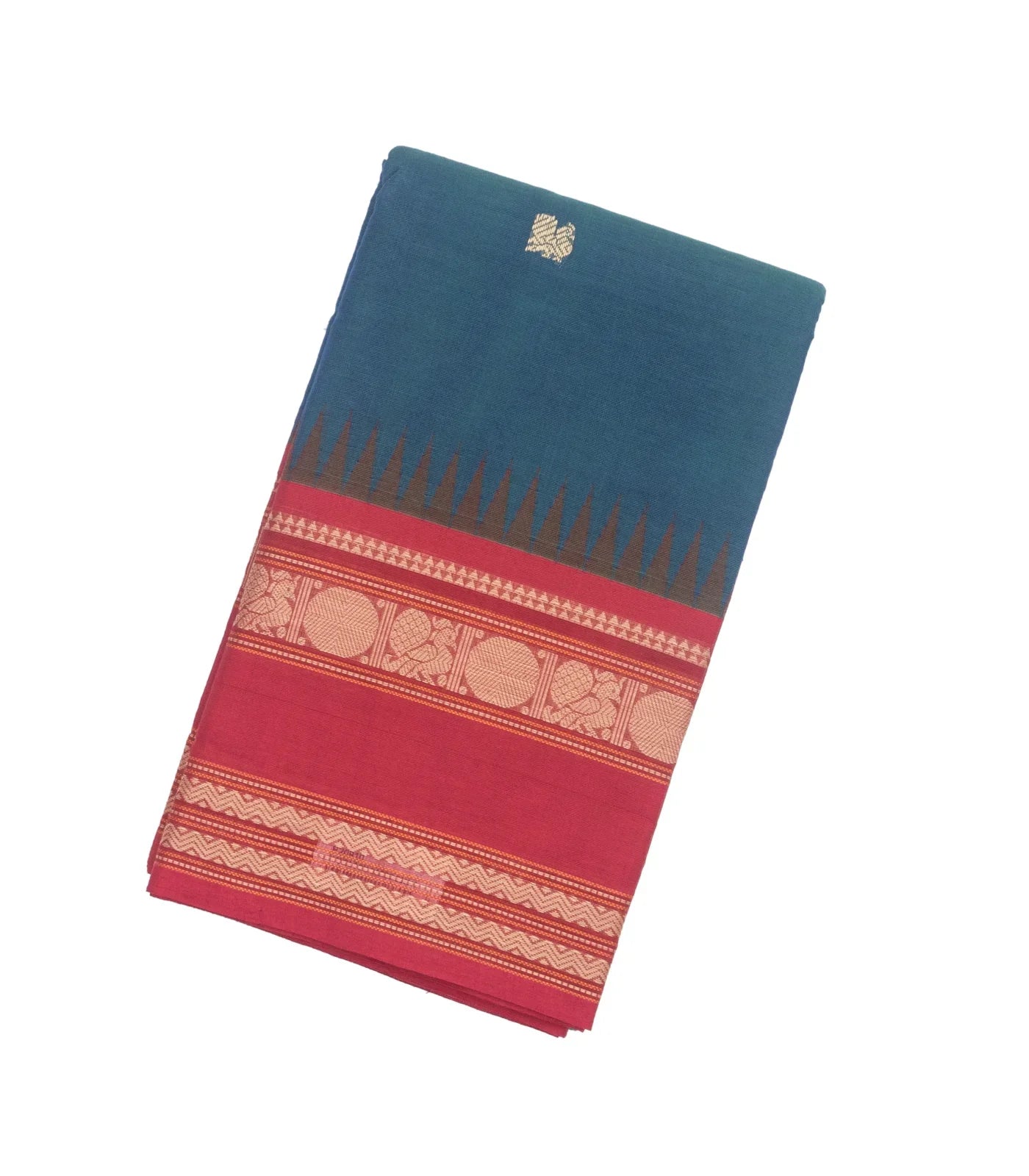 RmKV Blue Handloom Korvai Kanchi Cotton Saree With Annam Buttas