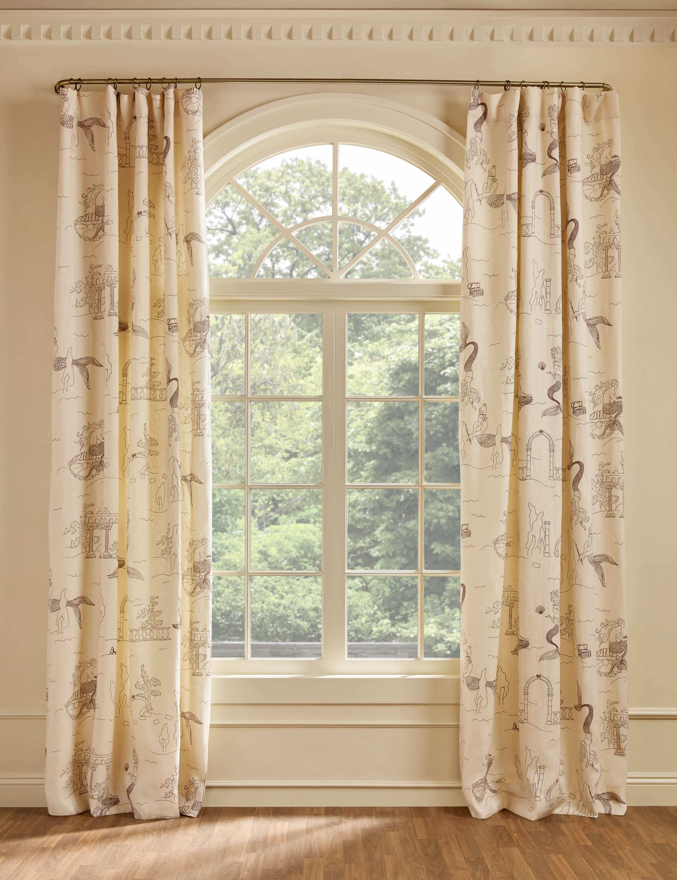 Lulu and Georgia Mermaid Toile Linen Curtain Panel by Sarah Sherman Samuel