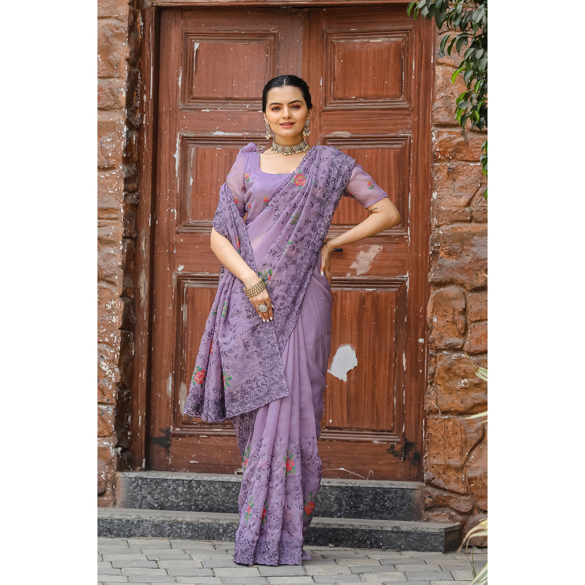 TASARIKA COUTURE Ankita Lavender Chiffon Handwork Saree - view 2