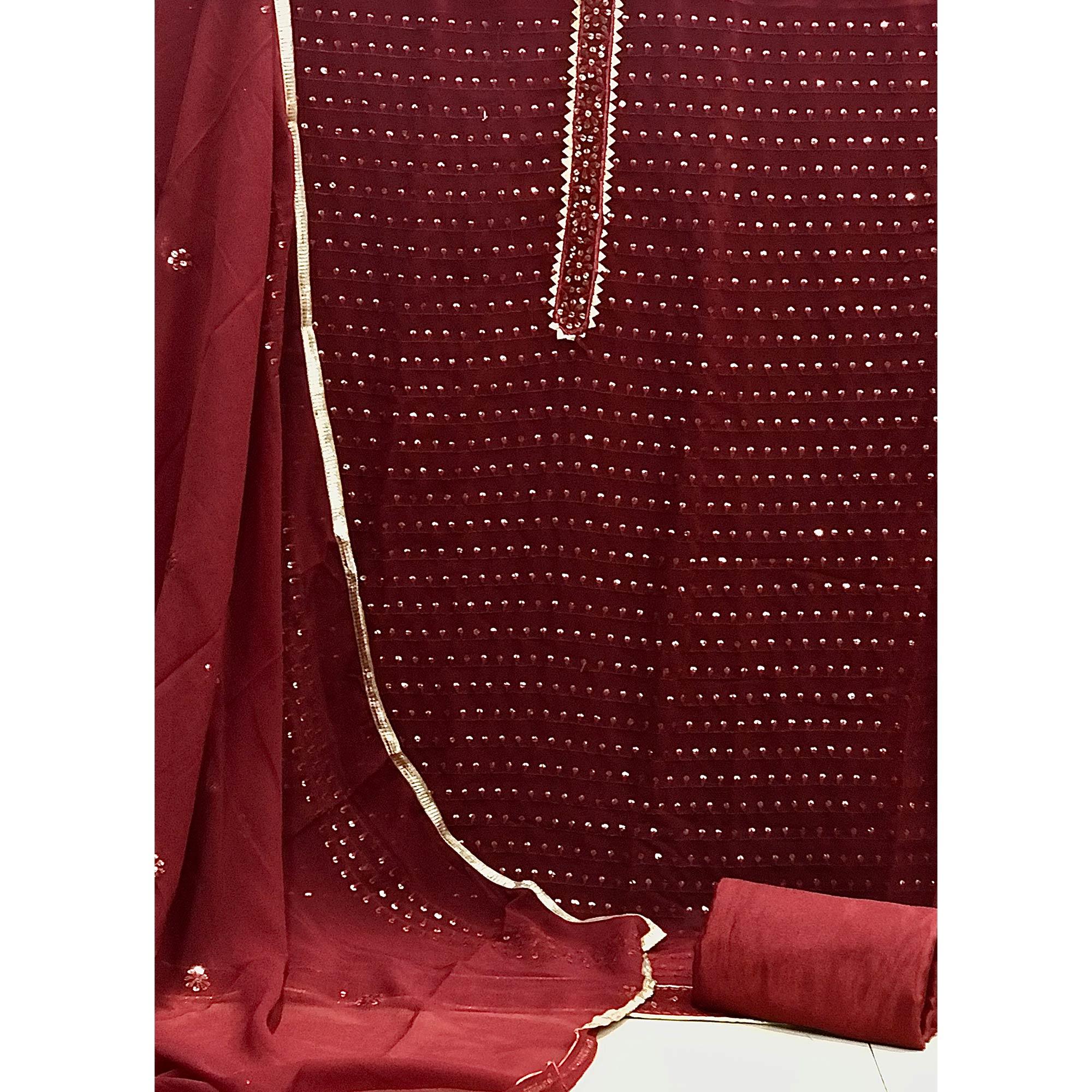 Peachmode Maroon Sequins Embroidered Georgette Dress Material - view 3