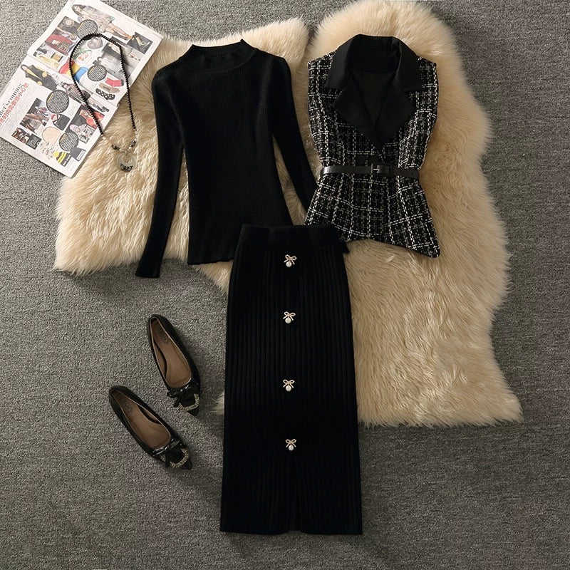 Alamode By Akanksha Rasa Luxe Woolen 3 Pc Set in Black