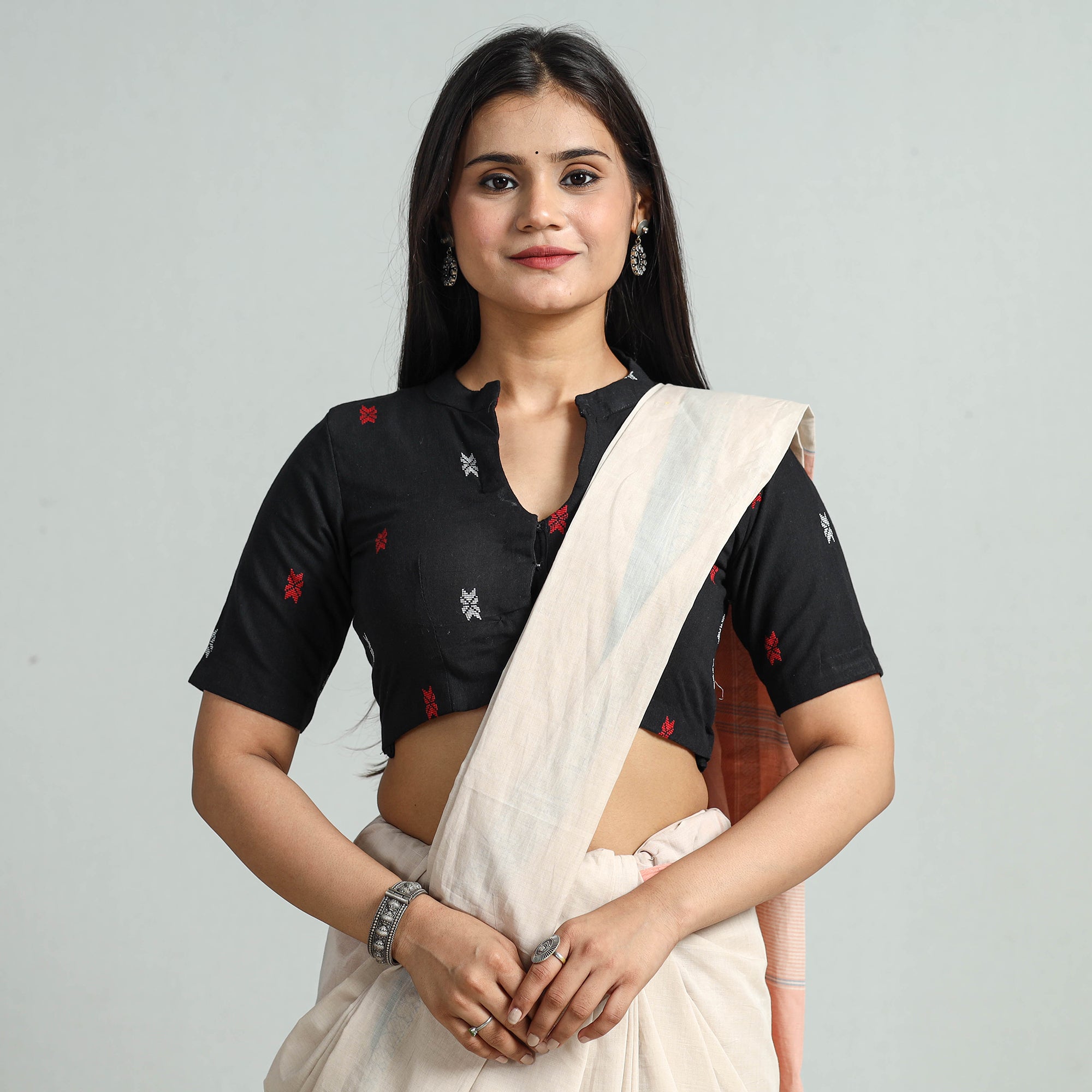 ITOKRI CASUALS Black - Jacquard Weave Cotton Stitched Blouse 02